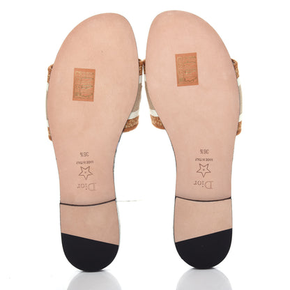 Christian Dior Canvas Lurex Baobab Embroidered Dway Flat Slide Sandals 36.5 Beige 6 of 11
