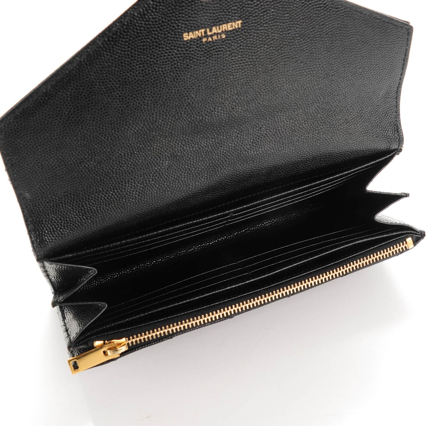AINT LAURENT Calfskin Matelasse Chevron Monogram Flap Wallet Black