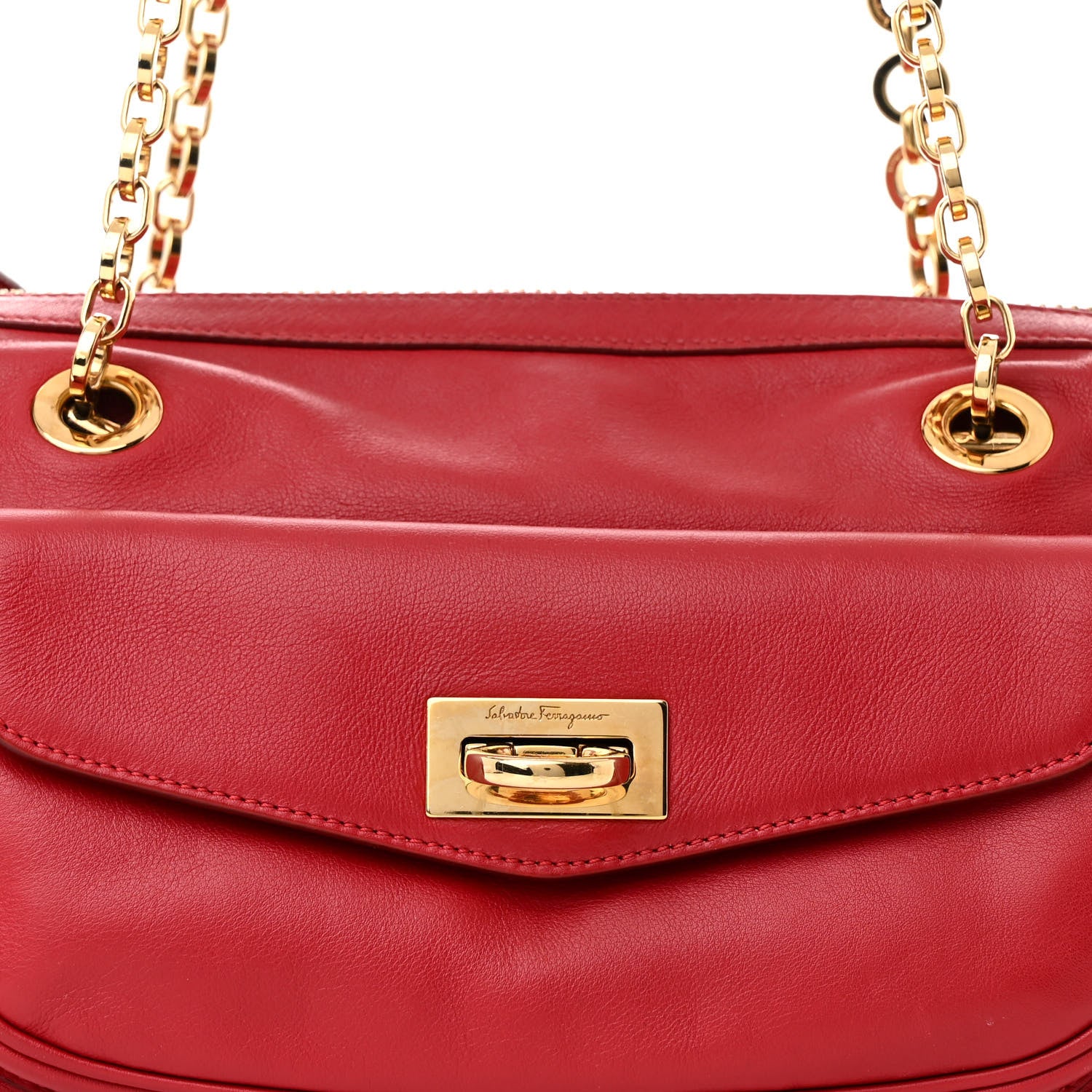 Salvatore Ferragamo Calfskin Gancini Shoulder Bag Red 7 of 11