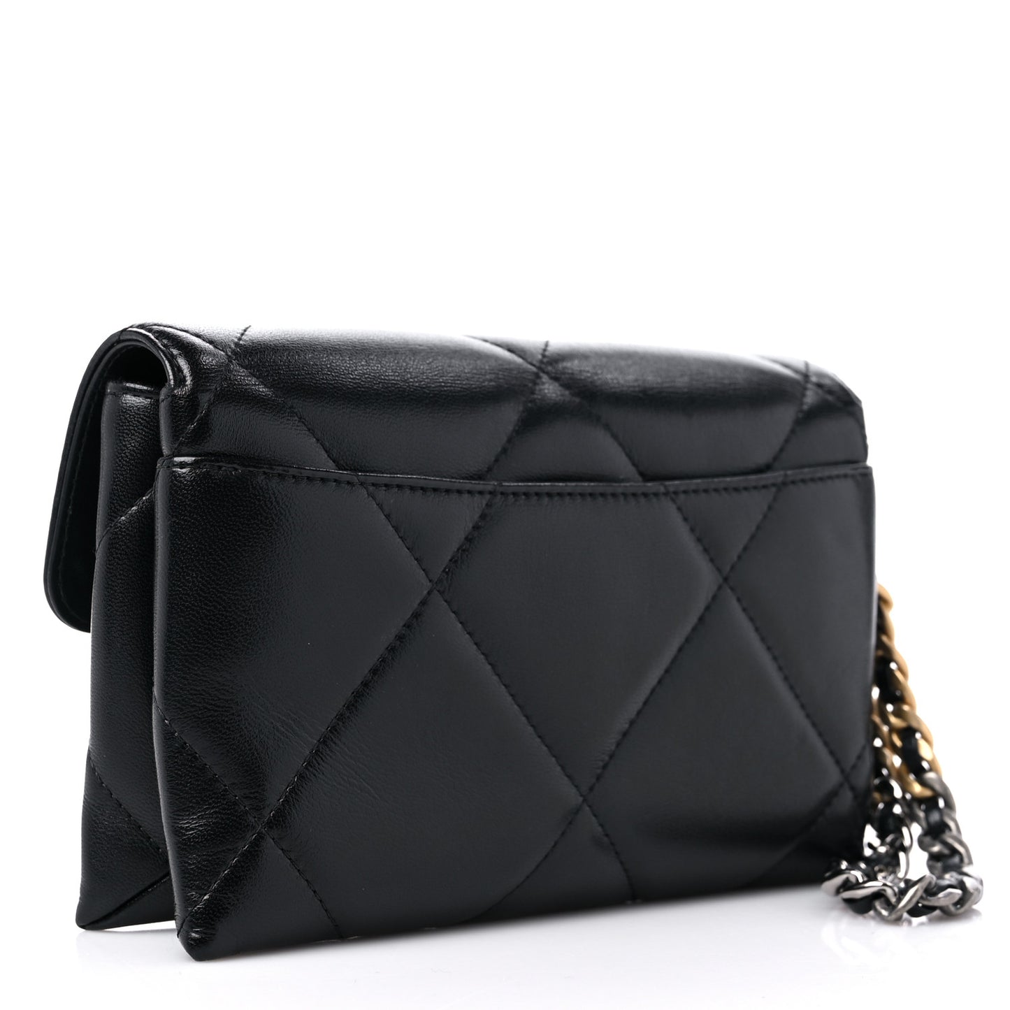 Lambskin Quilted Chanel 19 Flap Clutch Black