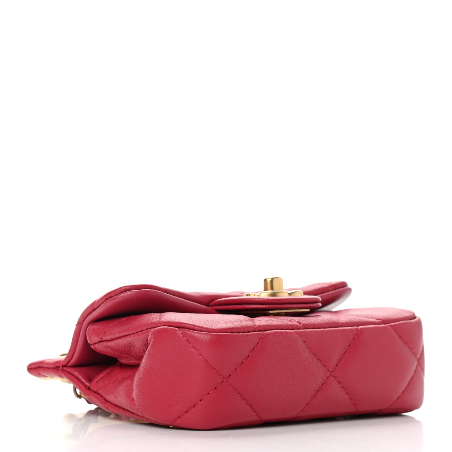 Calfskin Quilted Lady Handle Flap Card Holder With Chain Dark Pink