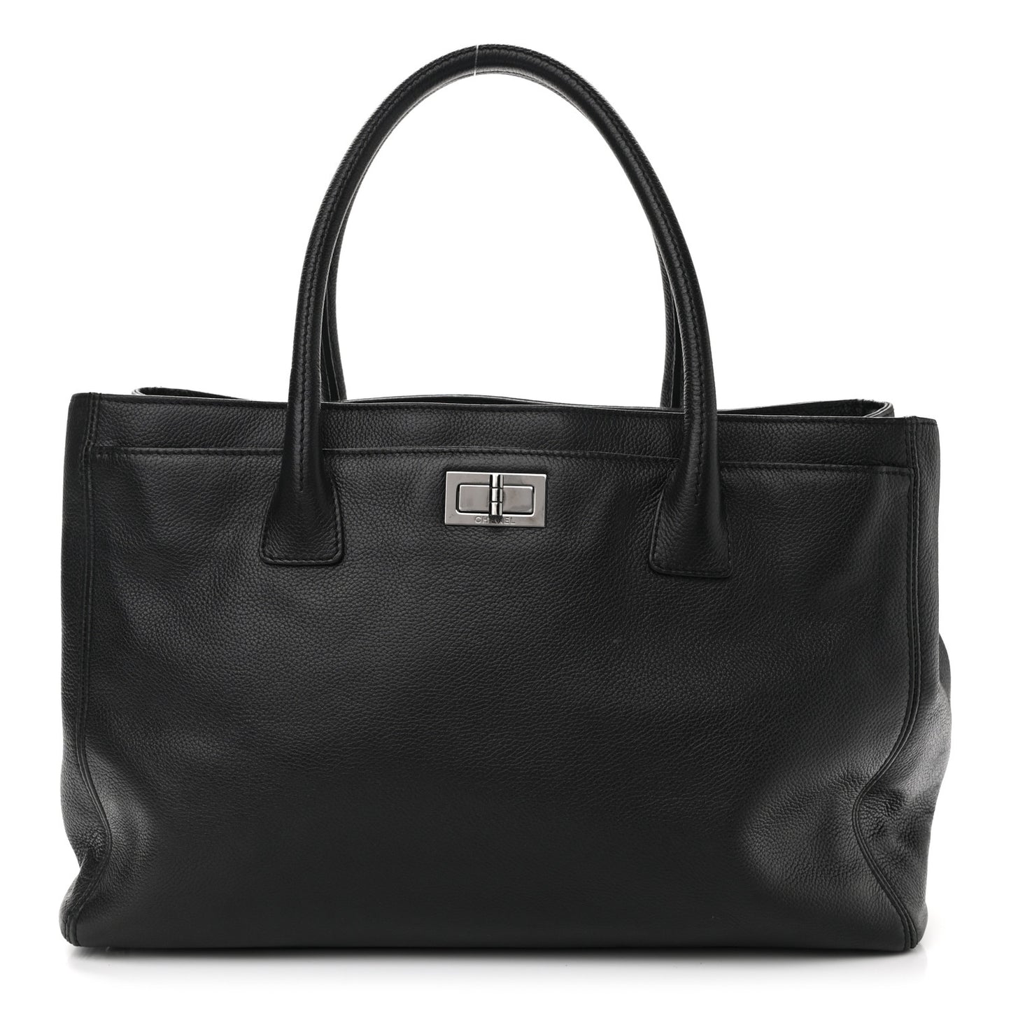 Calfskin Mademoiselle Lock Cerf Shopper Tote Black