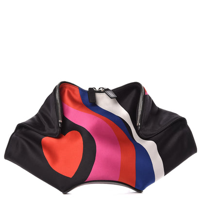 Alexander McQueen Silk Print De Manta Heart Print Clutch Black Red Pink 1 of 8
