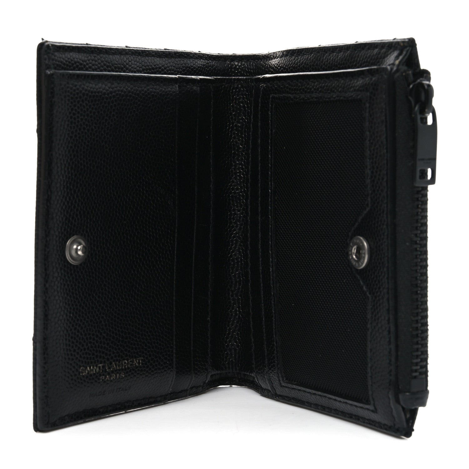 Saint Laurent Grain De Poudre Matelasse Chevron Monogram Zipped Card Case Black 5 of 8