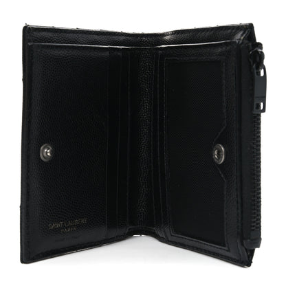 Saint Laurent Grain De Poudre Matelasse Chevron Monogram Zipped Card Case Black 5 of 8