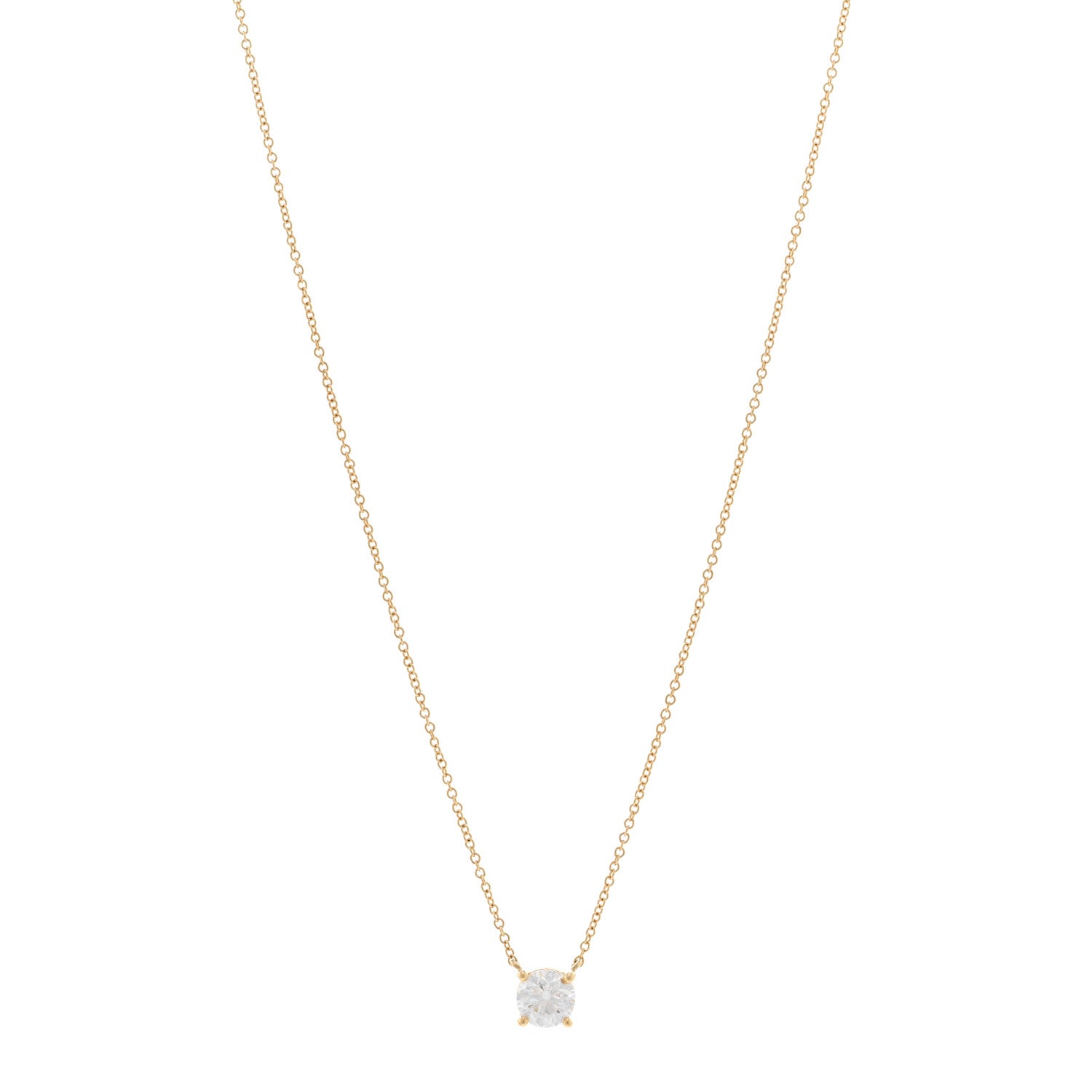 Tiffany 18K Yellow Gold Diamond .78ct Solitaire Pendant Necklace 1 of 5