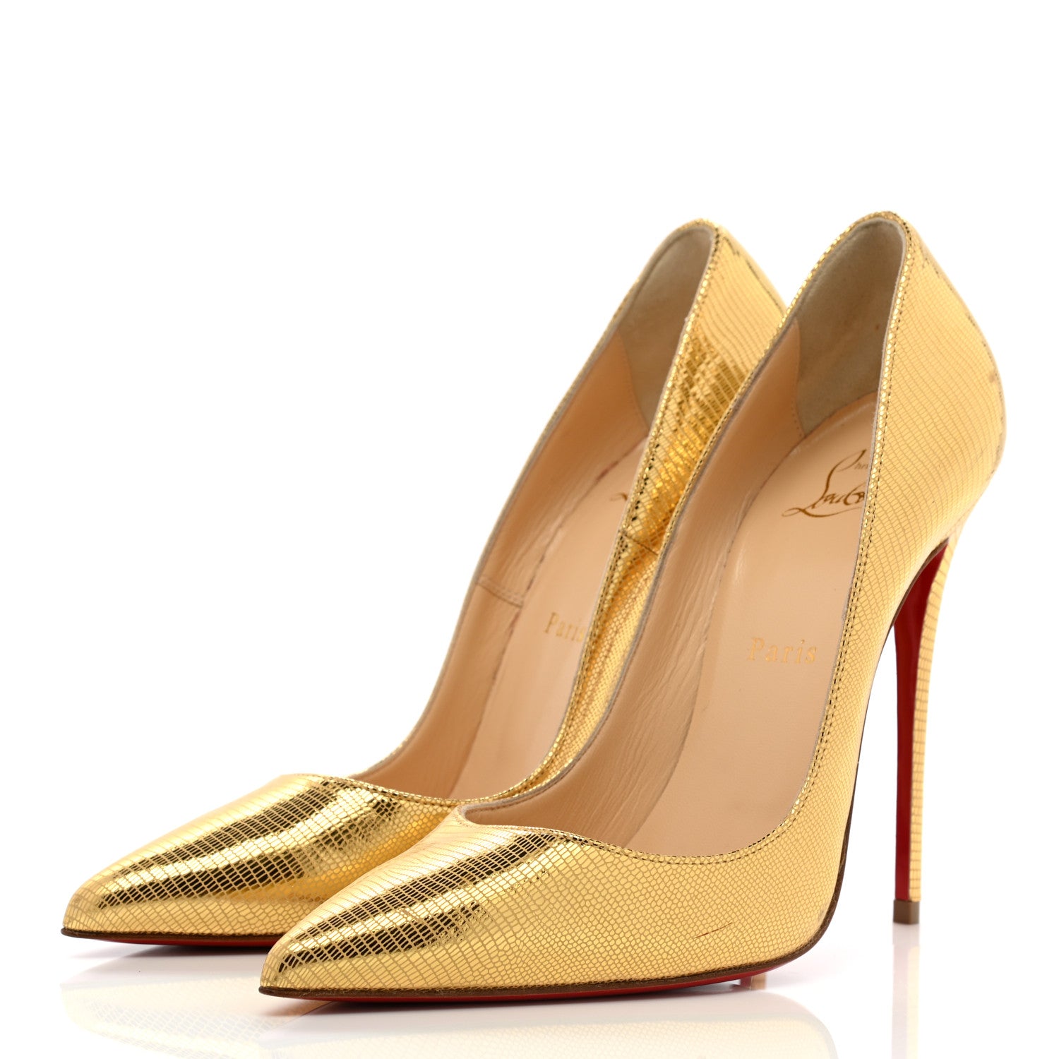 Christian Louboutin Laminato Dino So Kate 120 Pumps 38 Gold 3 of 9