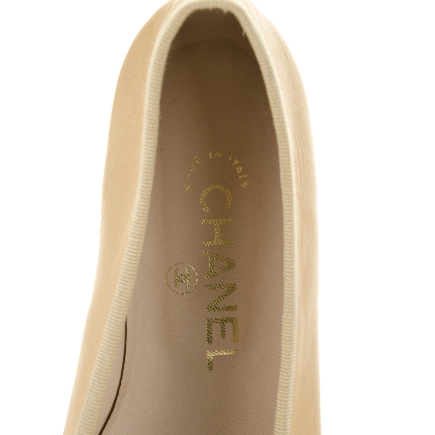 Chanel Lambskin Cap Toe Ballerina Flats 36.5 Beige Black 175424