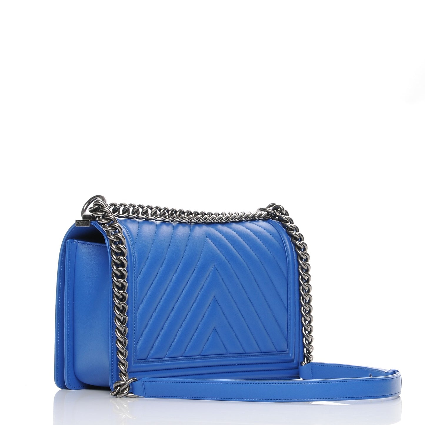 Calfskin Chevron Quilted New Medium Boy Flap Bright Blue
