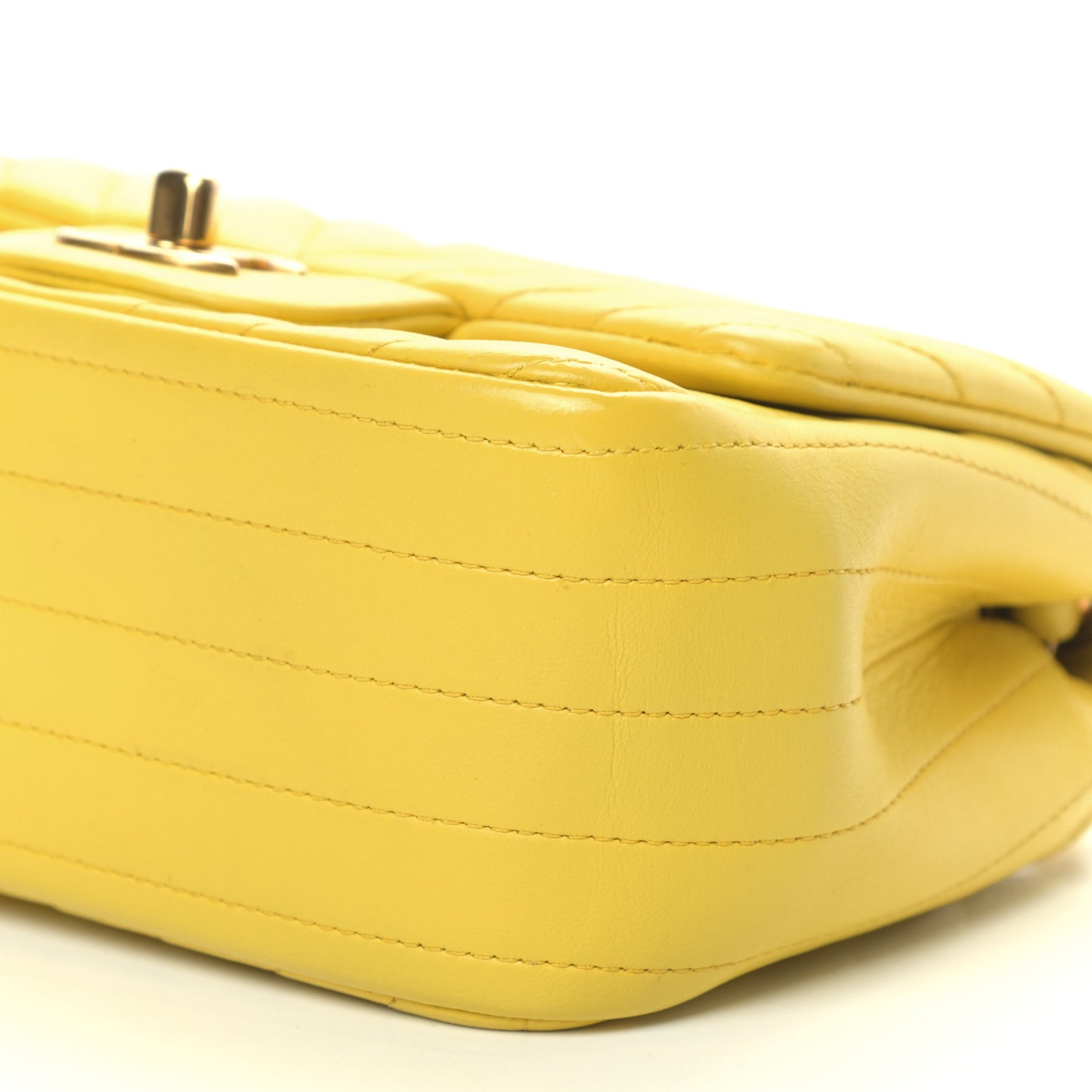 Lambskin Chevron Quilted Mini Square Flap Yellow