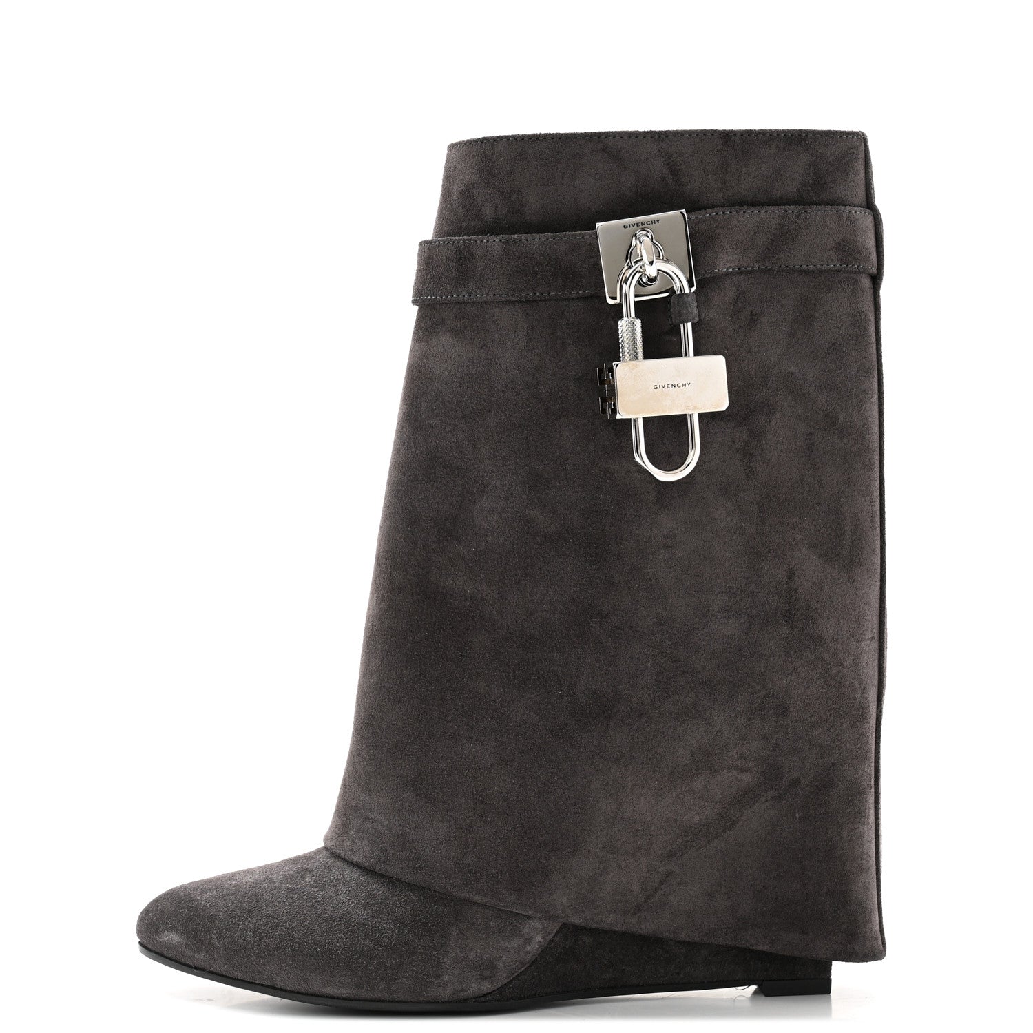Givenchy Suede Calfskin Shark Lock Ankle Boots 39 Storm Grey 1 of 9