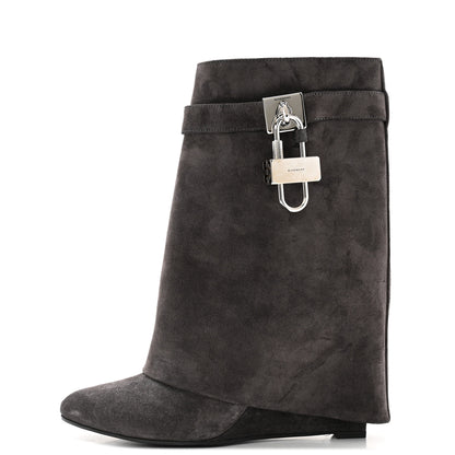Givenchy Suede Calfskin Shark Lock Ankle Boots 39 Storm Grey 1 of 9