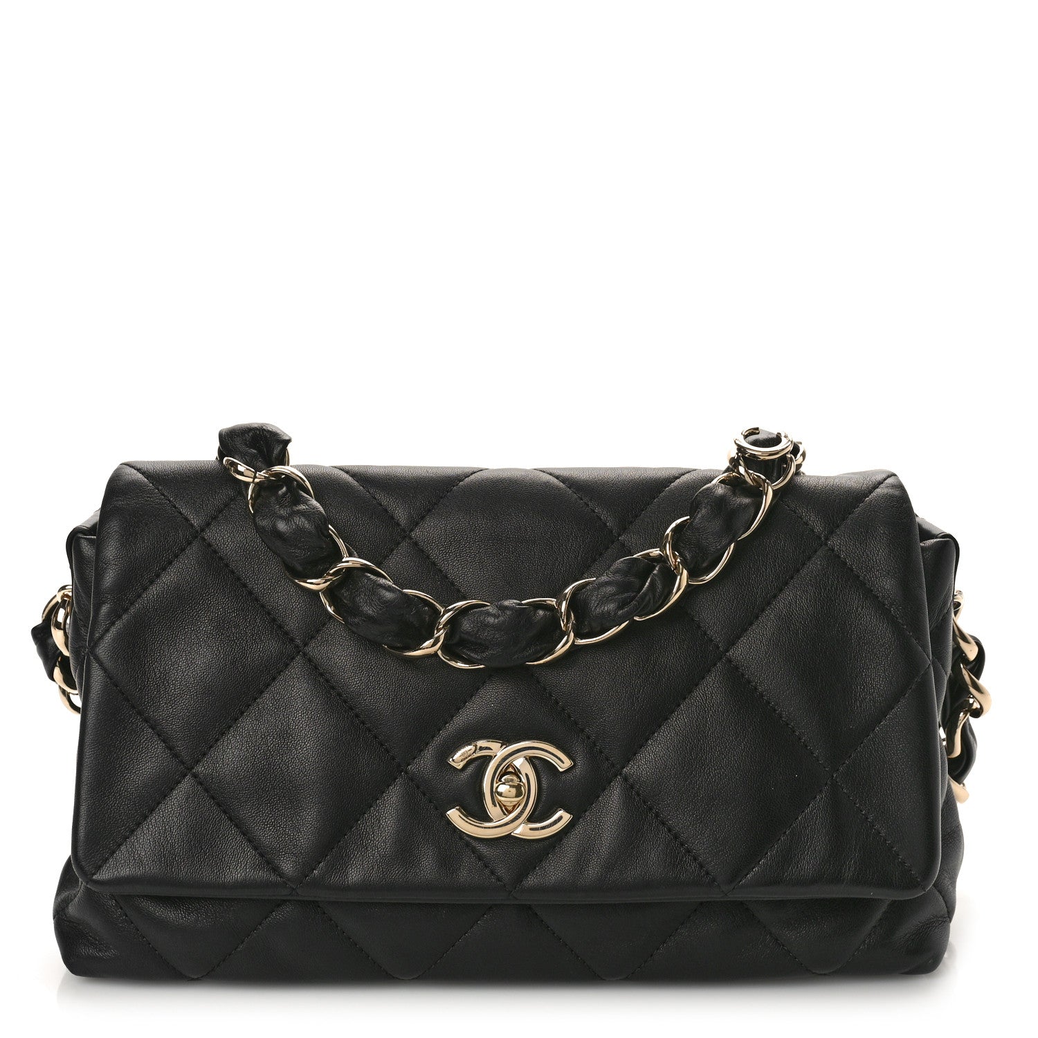 Chanel Lambskin Quilted Logo Strap Flap Black 1 of 10