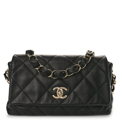 Chanel Lambskin Quilted Logo Strap Flap Black 1 of 10