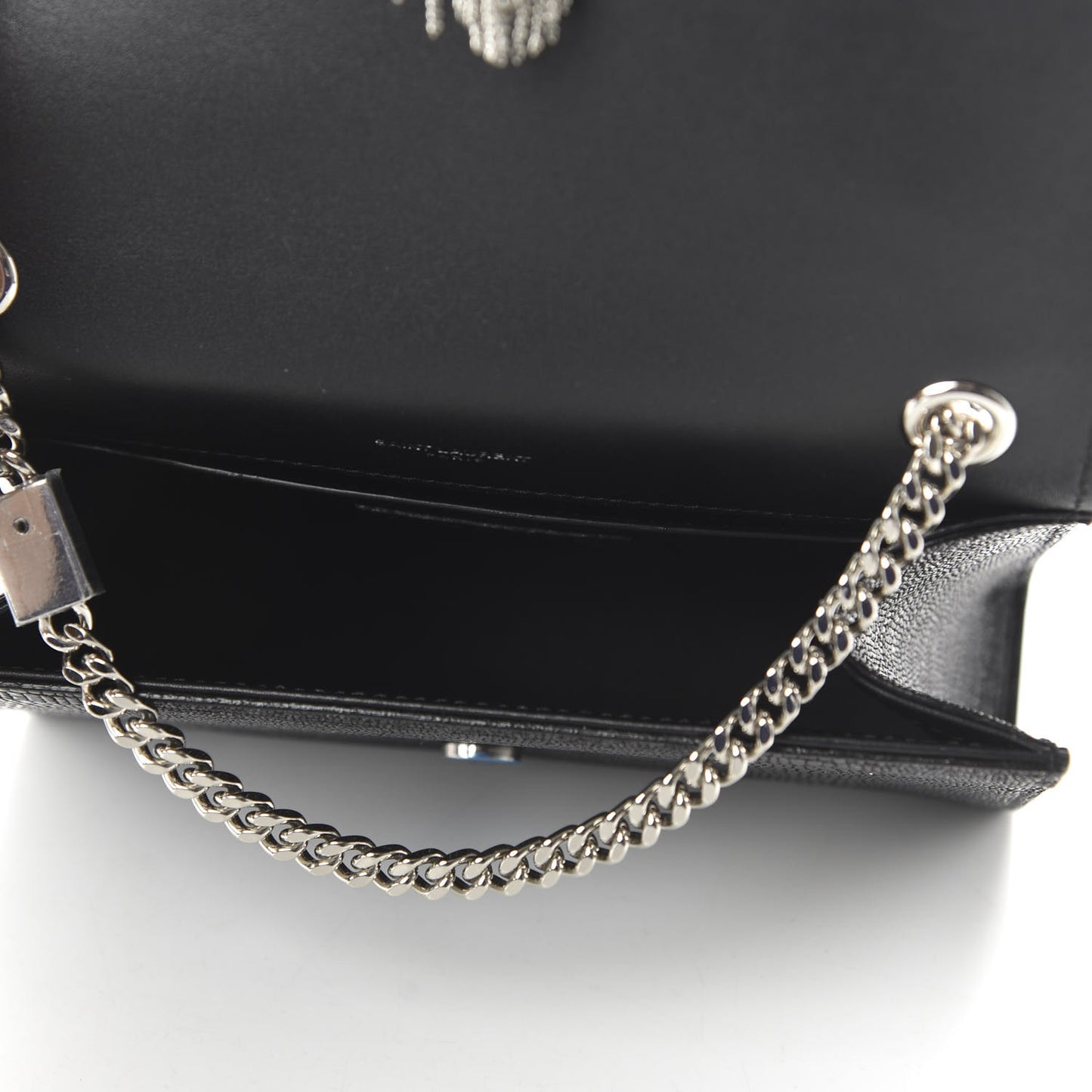 Calfskin Lizard Embossed Small Classic Monogram Kate Tassel Satchel Black