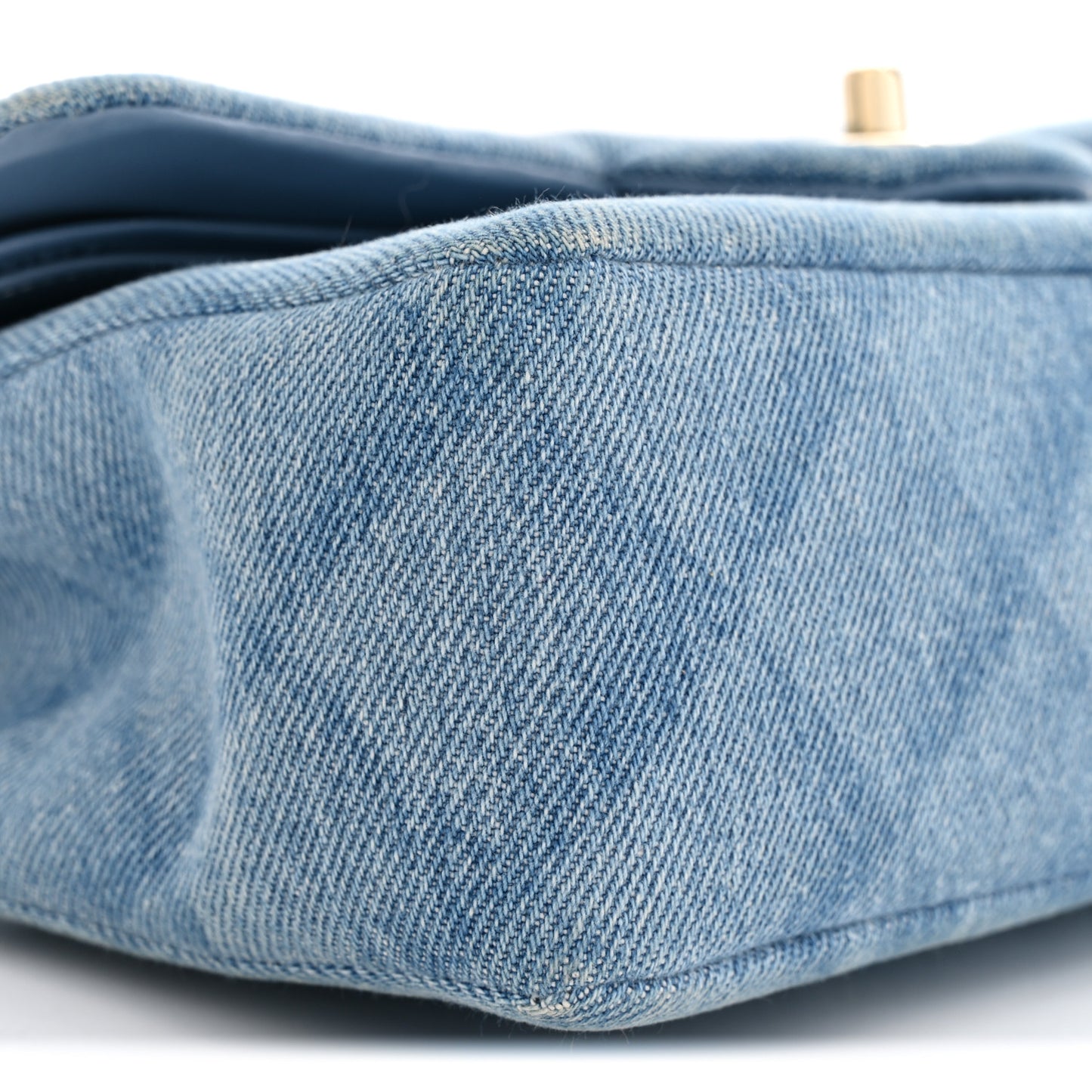 Printed Denim Quilted Small Double Flap Light Blue