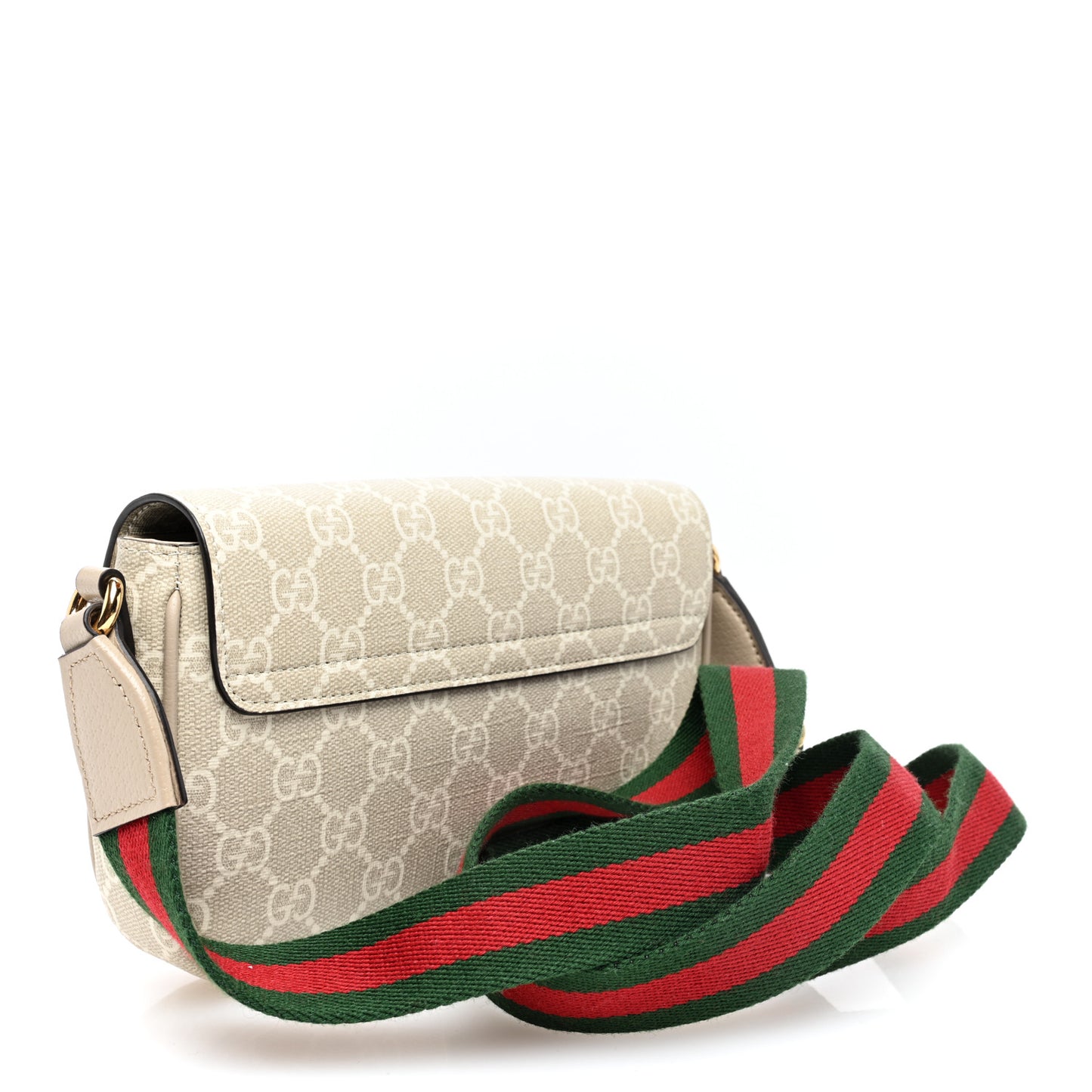 GG Supreme Monogram Textured Dollar Calfskin Web Mini Ophidia Envelope Shoulder Bag Beige Mystic White Oatmeal