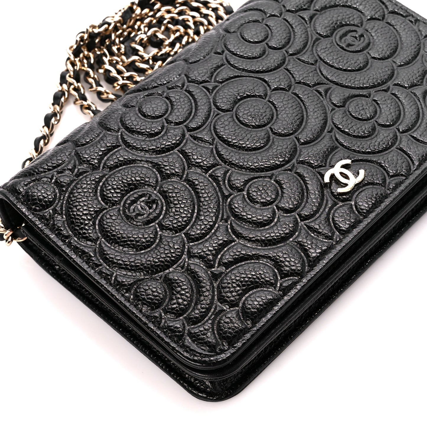 Caviar Camellia Embossed Wallet On Chain WOC Black