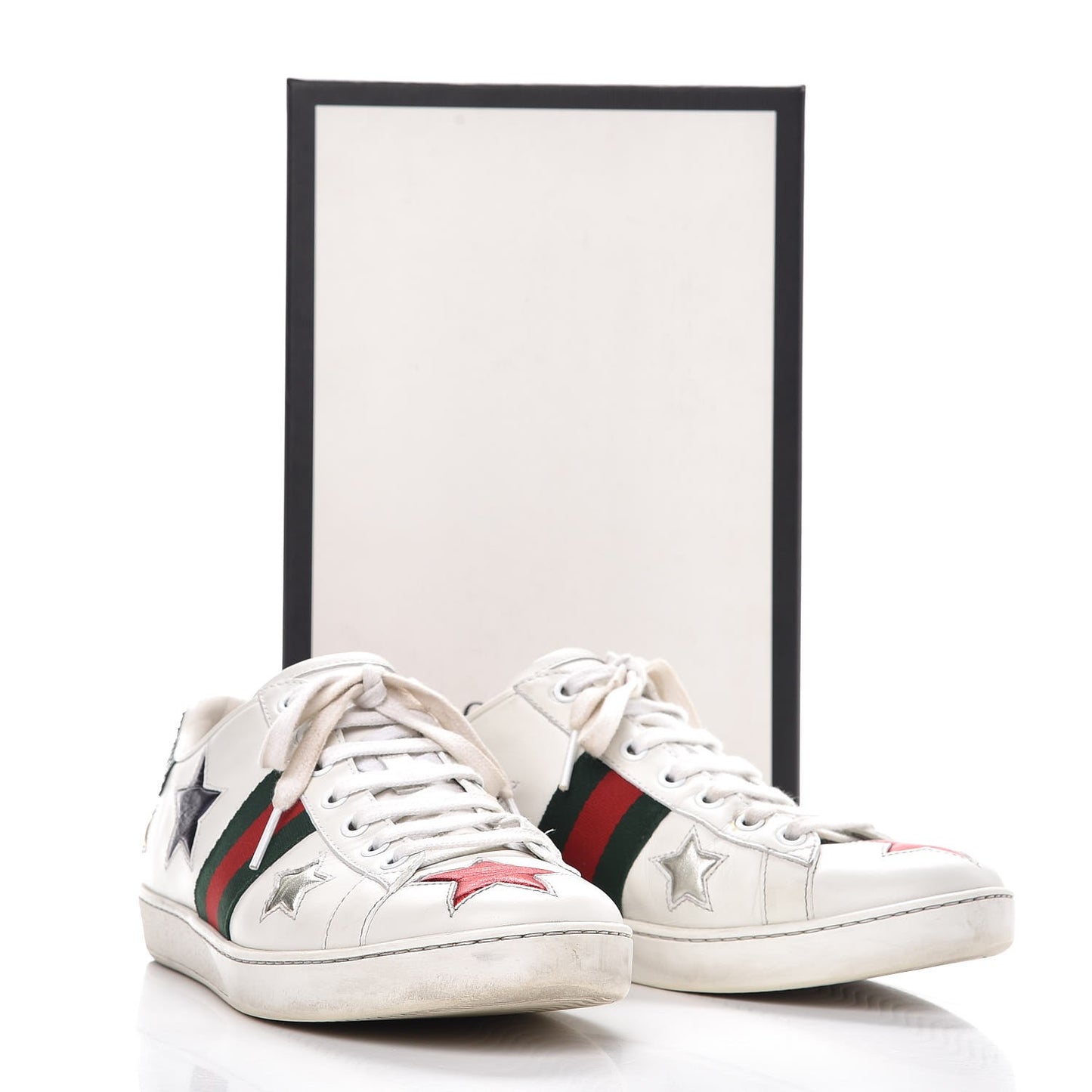 Calfskin Ayers Web Star Embroidered Womens Ace Sneakers 39 White Multi