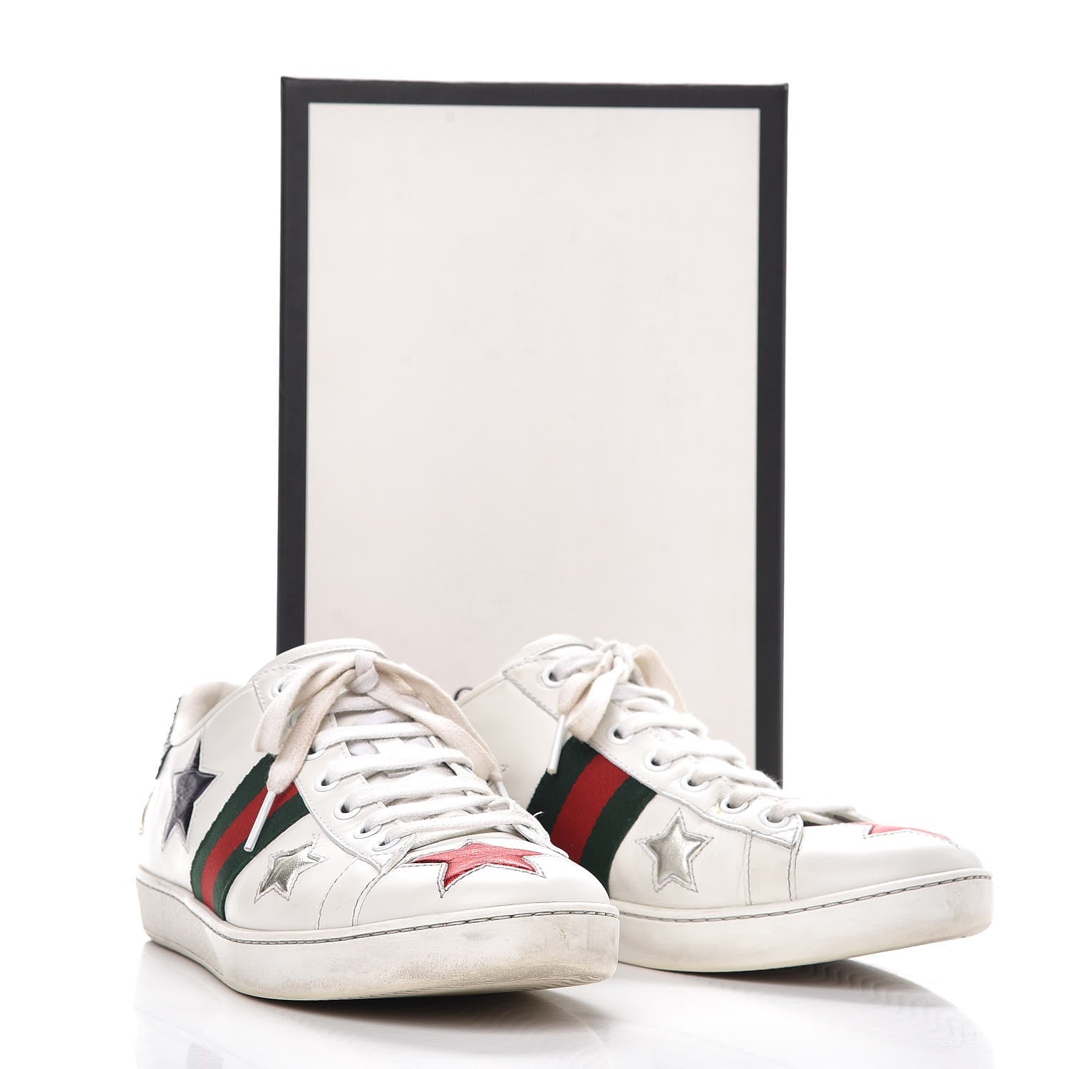 Gucci Calfskin Ayers Web Star Embroidered Womens Ace Sneakers 39 White Multi 14 of 14