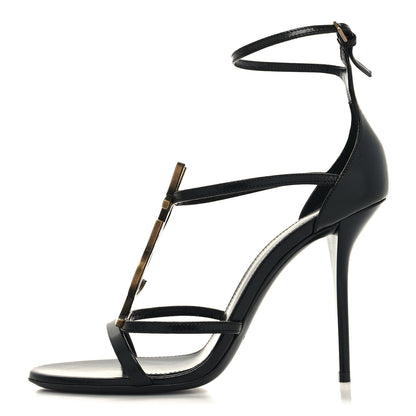 Saint Laurent Calfskin Cassandra 100 Ankle Strap Sandals 39 Black Gold 1 of 9
