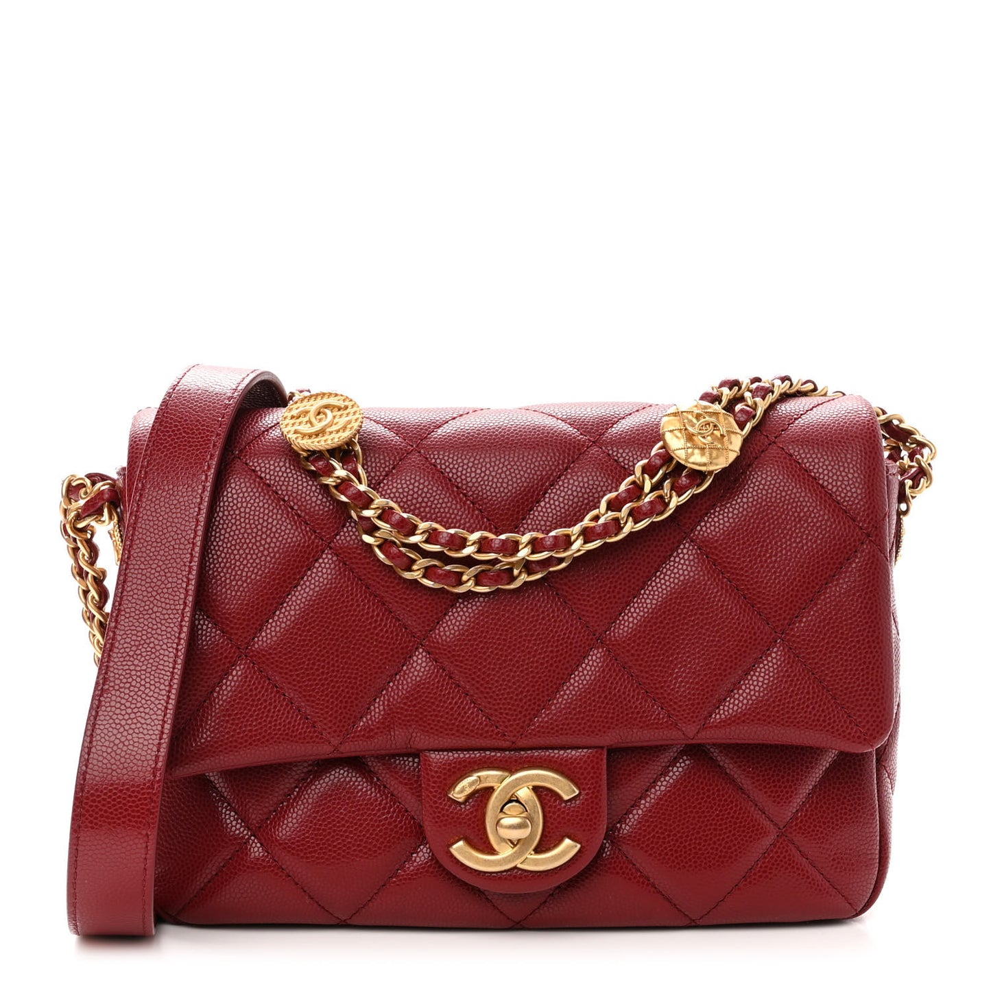 Caviar Quilted Small Twist Your Buttons Flap Burgundy