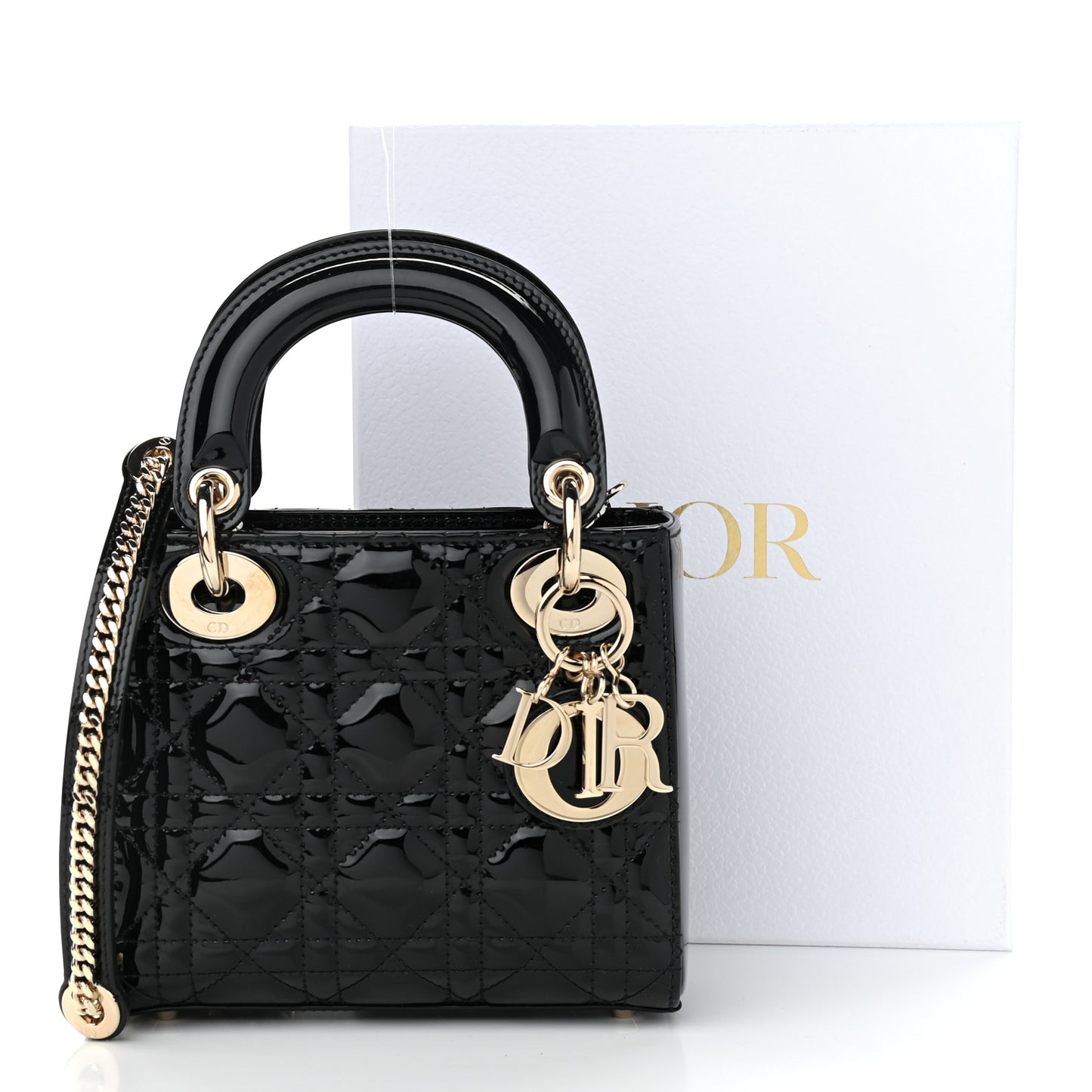 Patent Cannage Mini Lady Dior Black