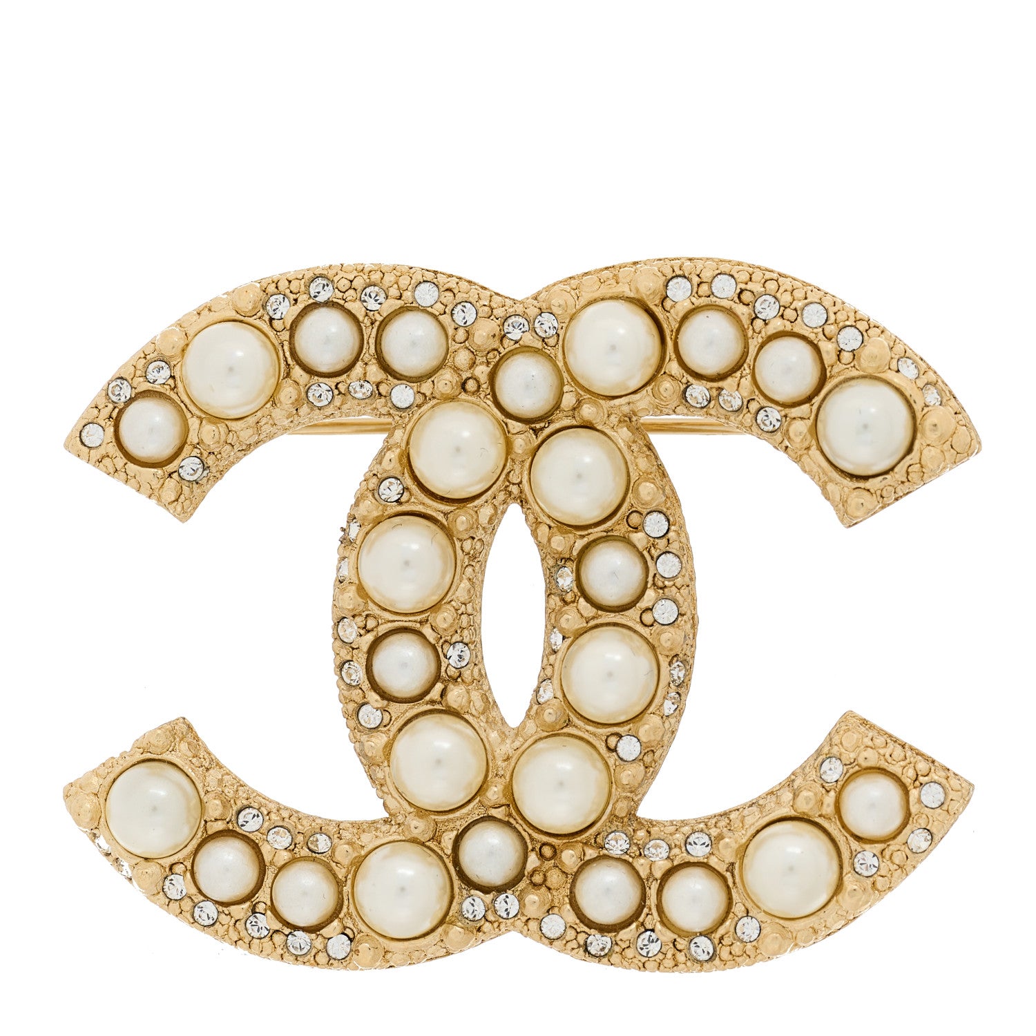 Chanel Metal Crystal Graduated Pearl CC Brooch Gold 1 of 4
