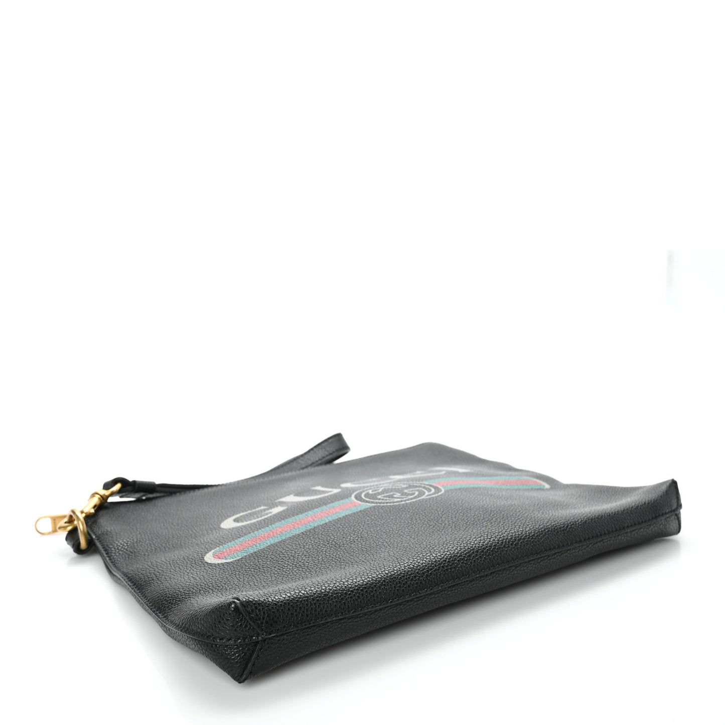 Pebbled Calfskin Logo Wristlet Black