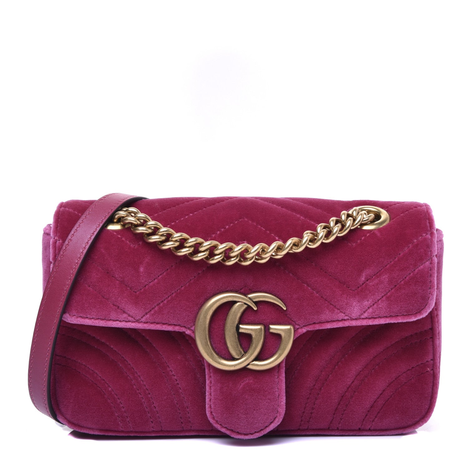 Gucci Velvet Matelasse Mini GG Marmont Shoulder Bag Fuchsia Violet Cyclamen 1 of 13