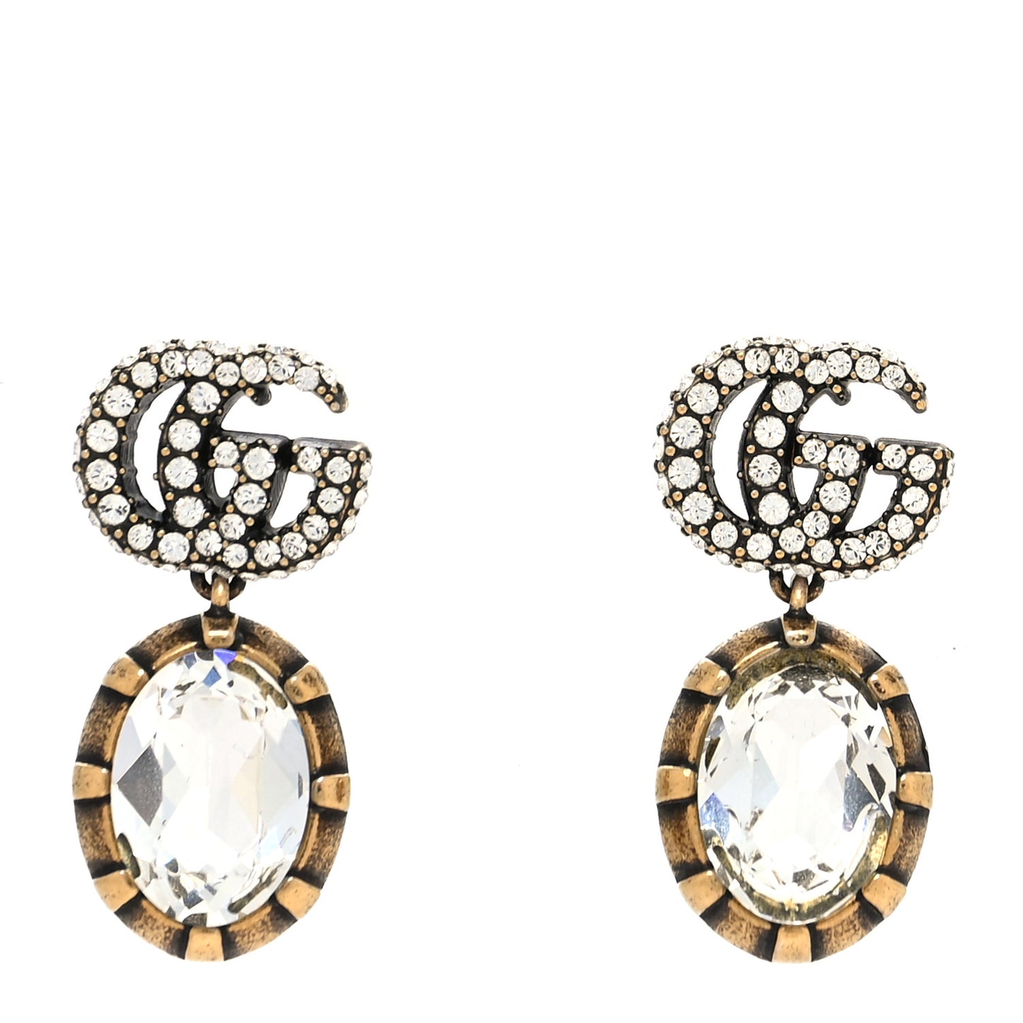 Crystal Double G Earrings Aged Gold