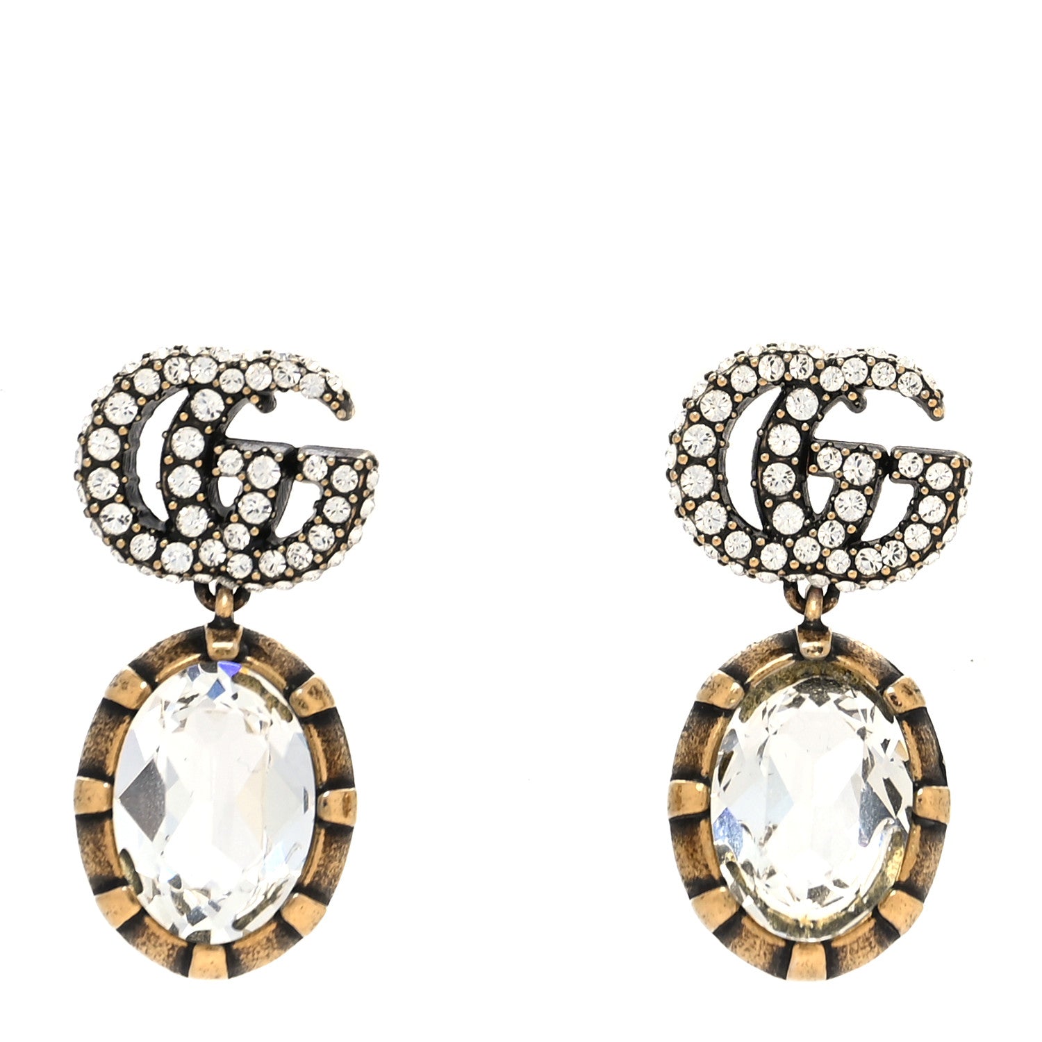 Gucci Crystal Double G Earrings Aged Gold 1 of 4