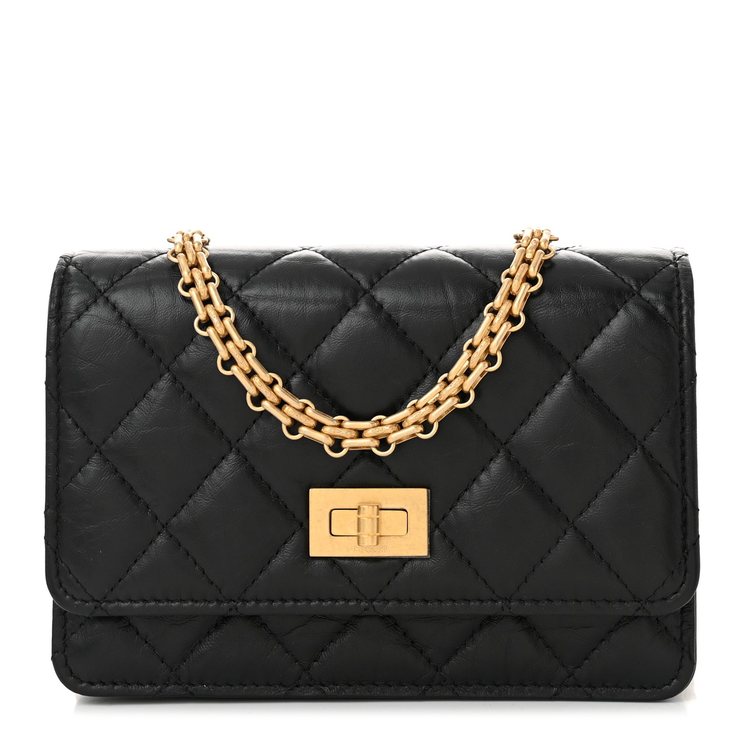 Aged Calfskin Quilted Mini Reissue Wallet On Chain WOC Black