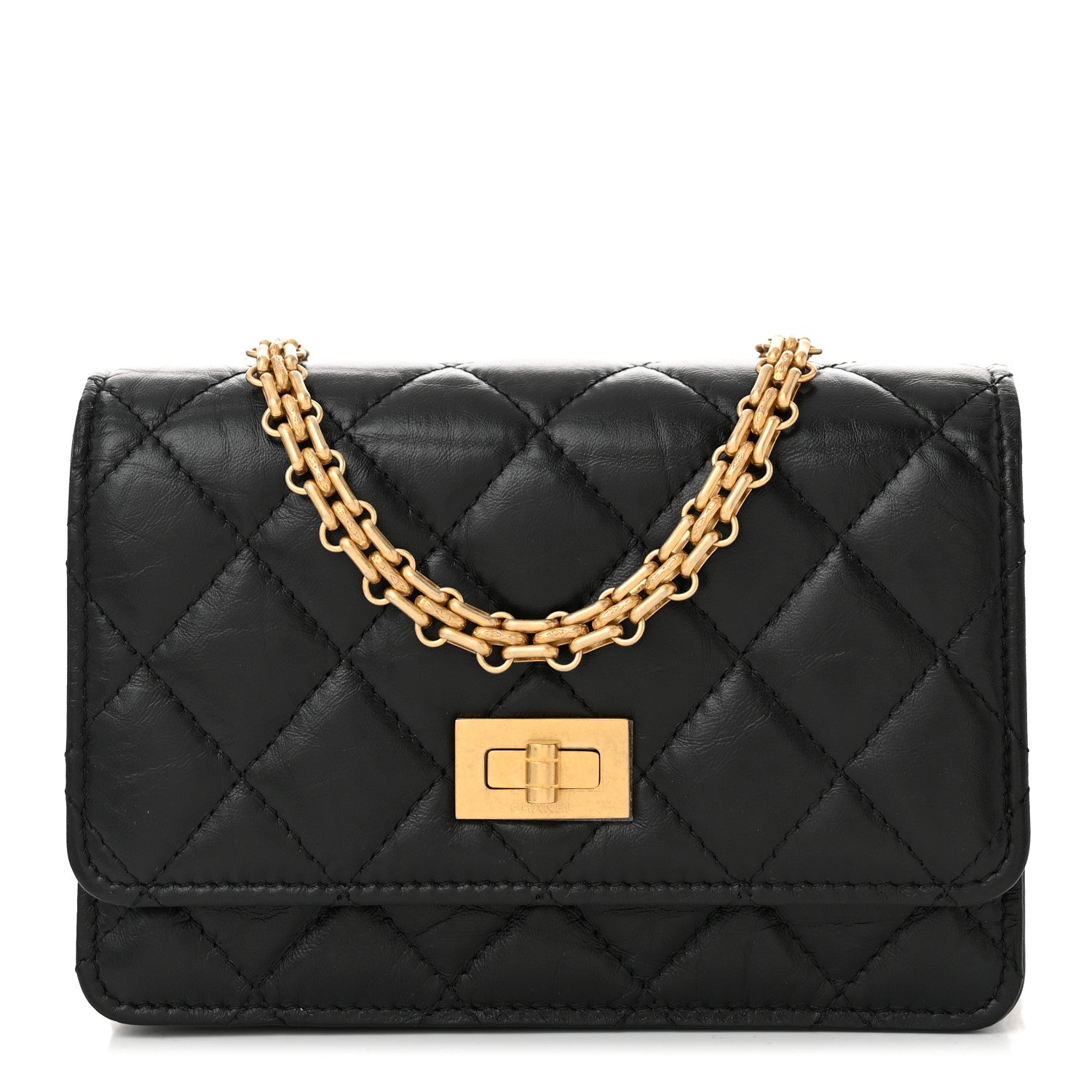 Chanel Aged Calfskin Quilted Mini Reissue Wallet On Chain WOC Black 1 of 10
