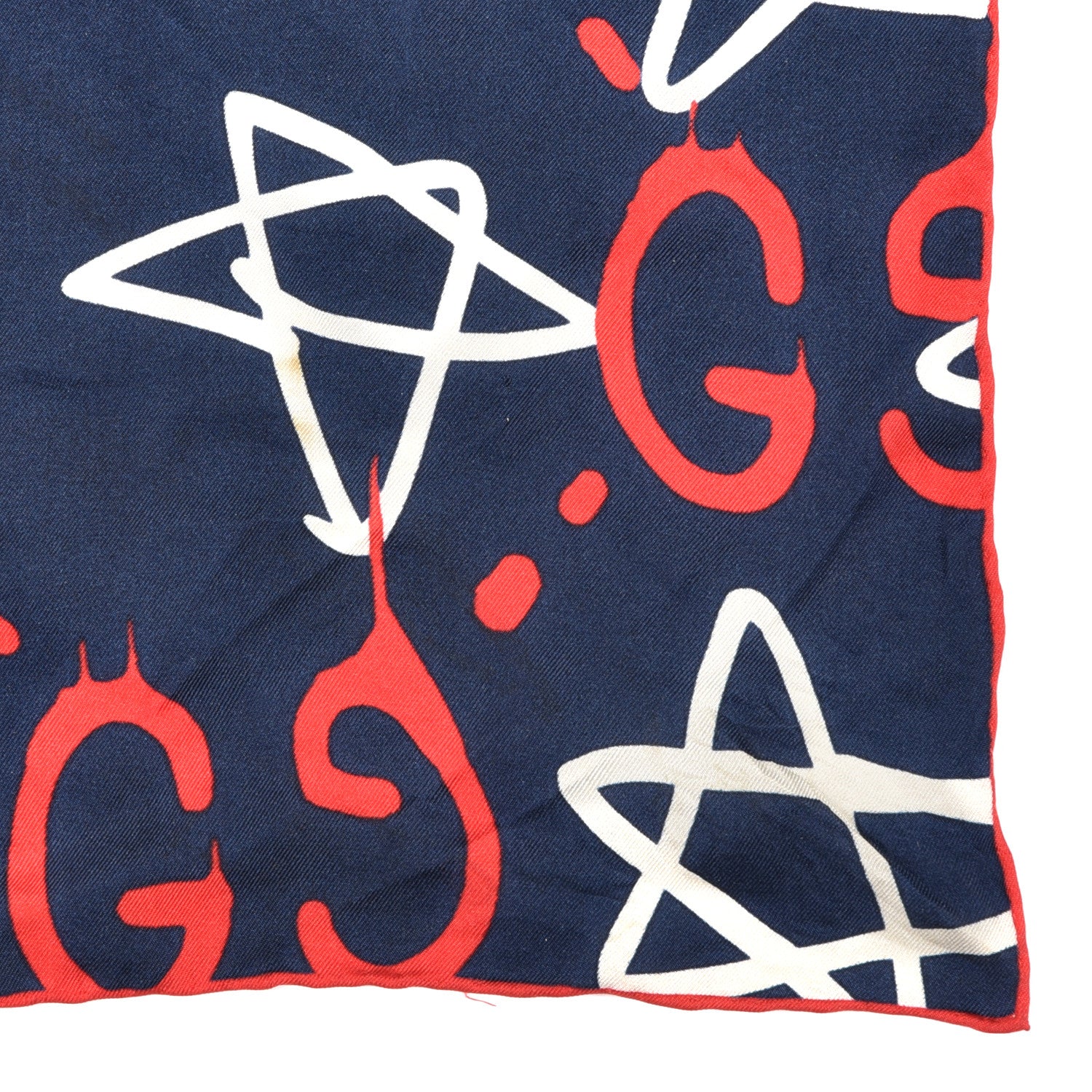 Gucci Silk GucciGhost Print Pocket Square Scarf Navy 3 of 3