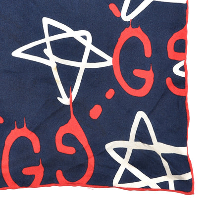 Gucci Silk GucciGhost Print Pocket Square Scarf Navy 3 of 3