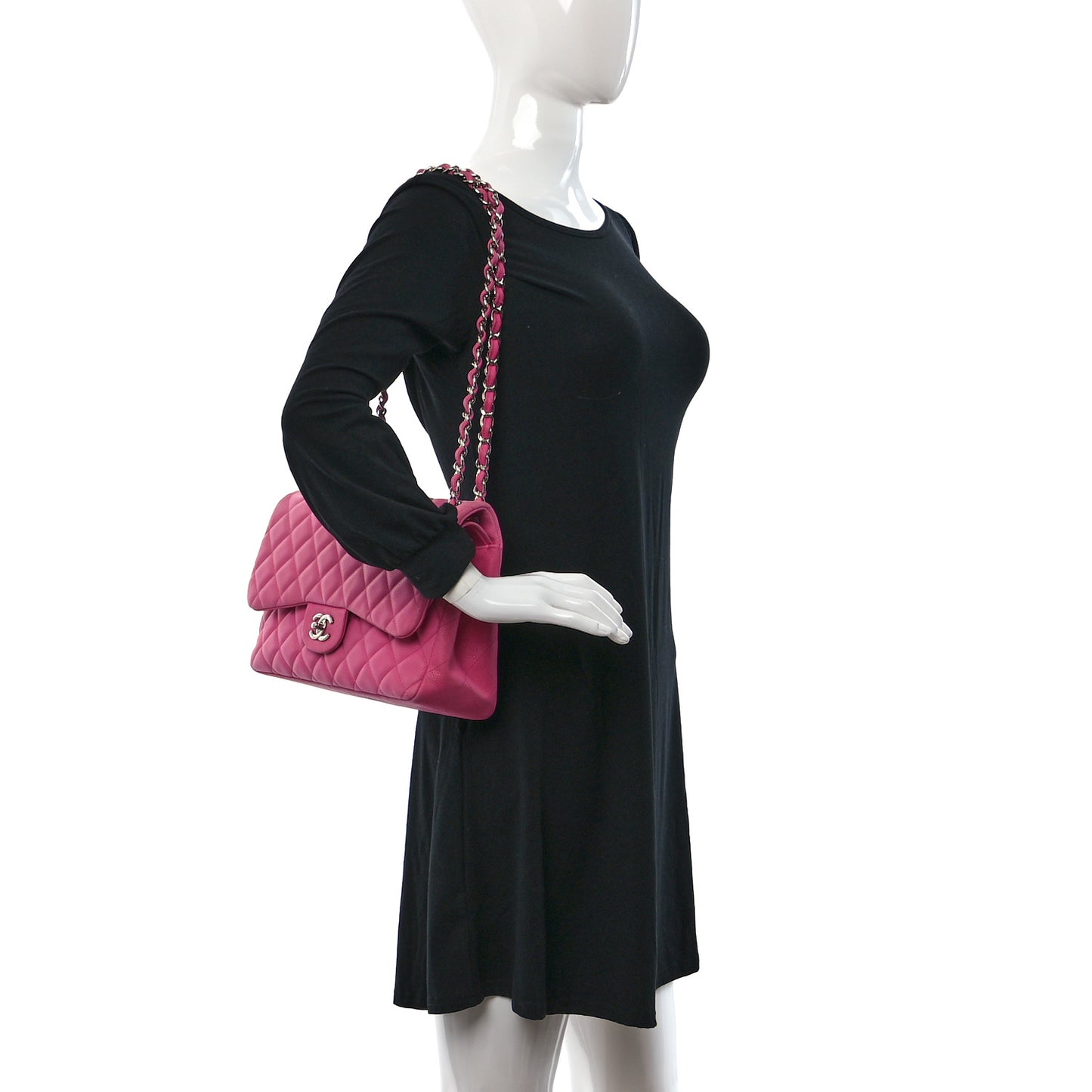 Iridescent Caviar Quilted Jumbo Double Flap Pink