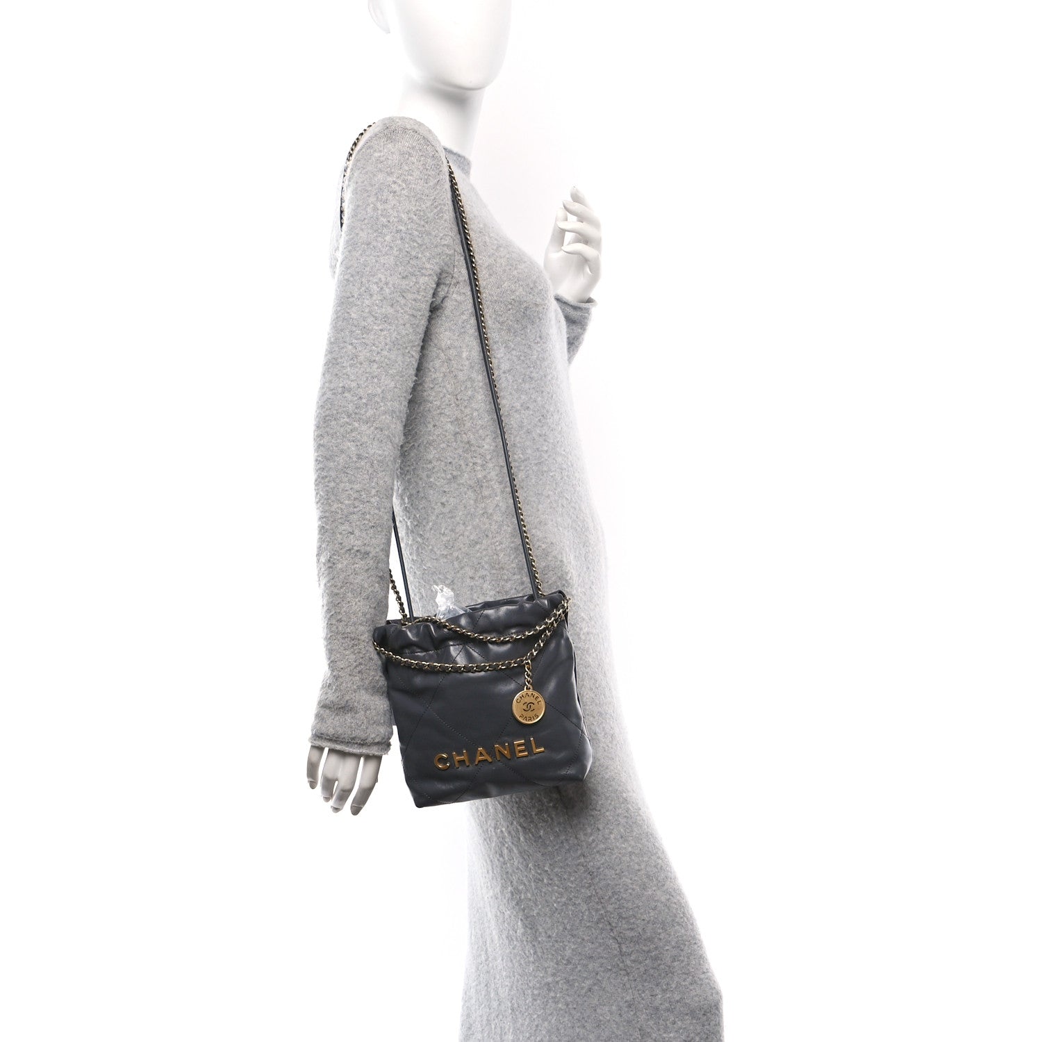 Chanel Shiny Calfskin Quilted Mini Chanel 22 Dark Grey 3 of 21