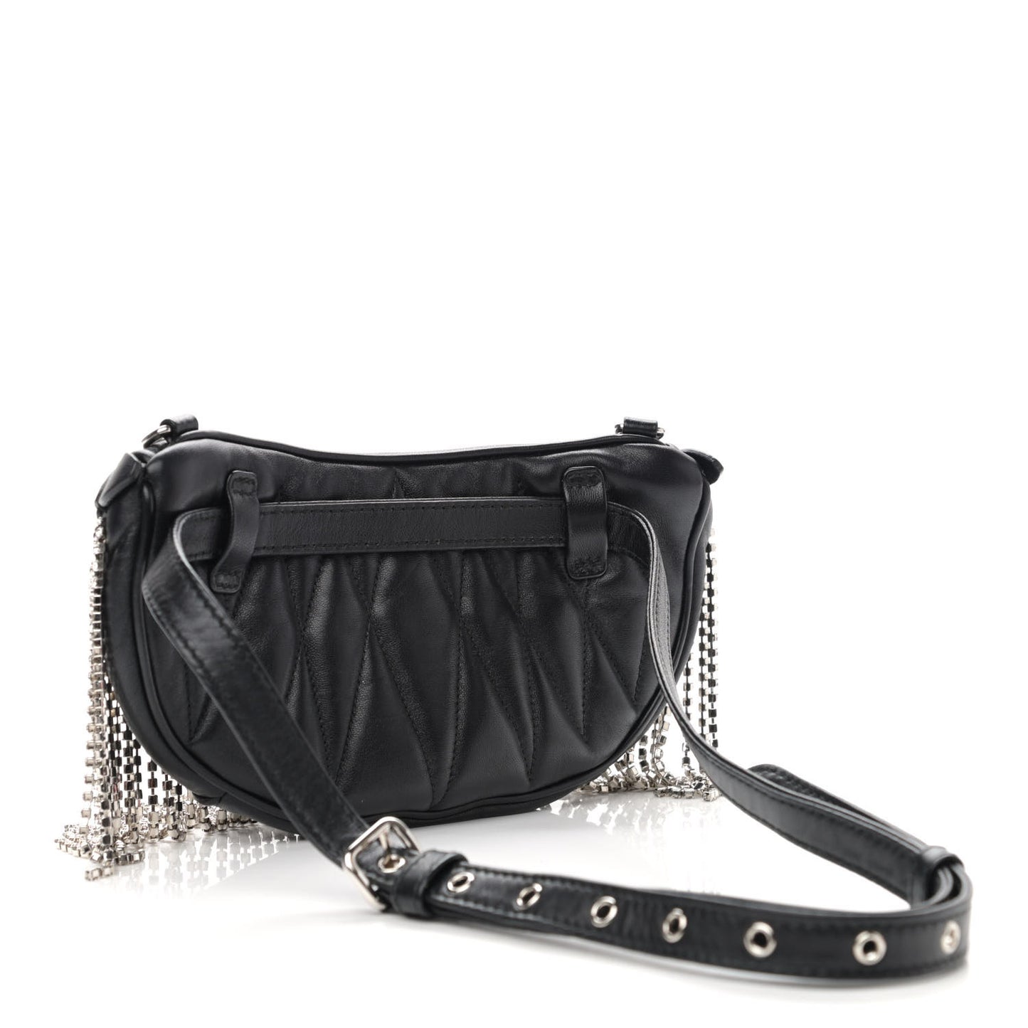 Nappa Crystal Fringe Belt Bag Black