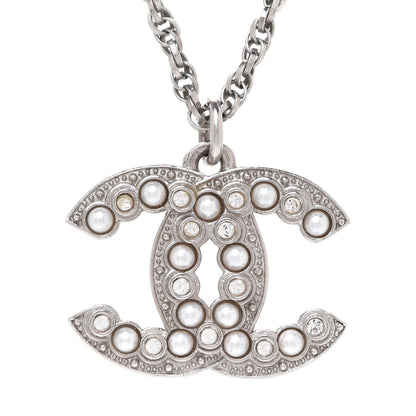 Chanel Crystal Pearl CC Pendant Necklace Silver 5 of 7