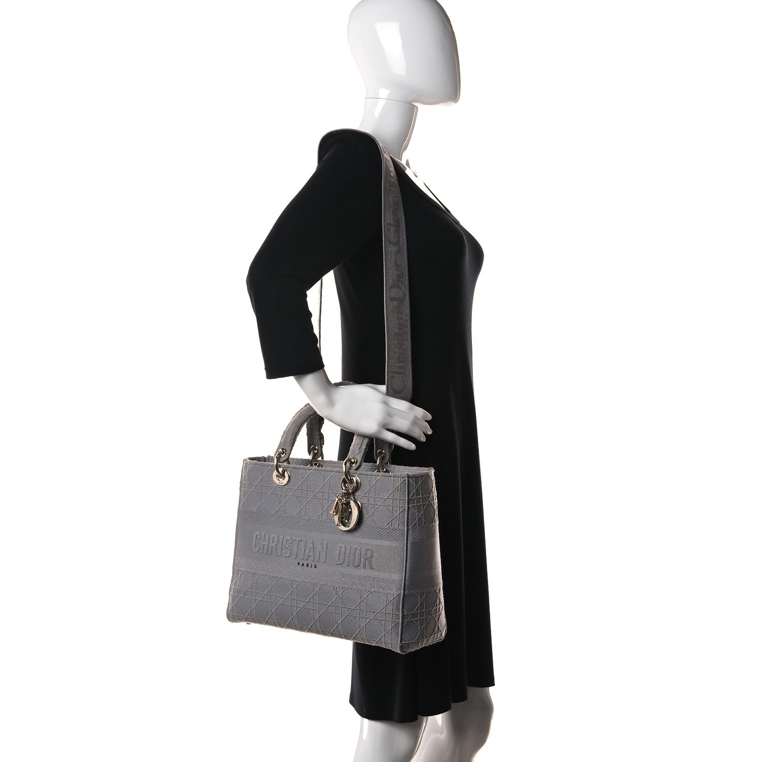 Christian Dior Canvas Embroidered Cannage Lady D-Lite Gray 2 of 10