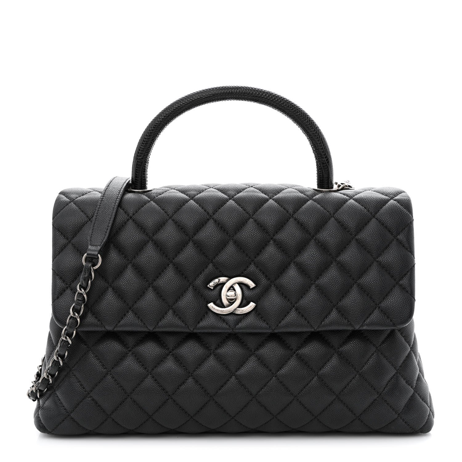 Chanel Caviar Lizard Quilted Medium Coco Handle Flap Black 1 of 11