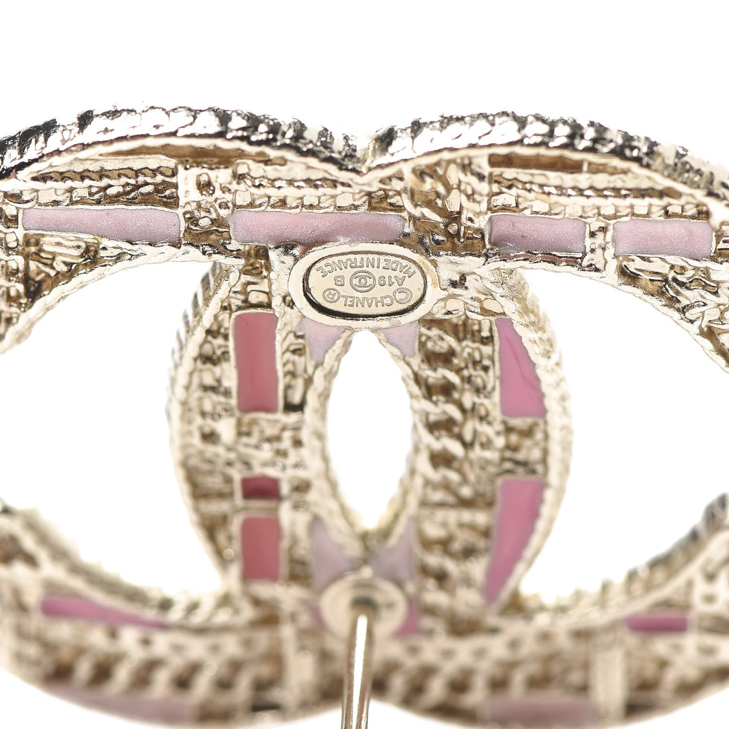 Tweed Effect CC Earrings Gold Pink