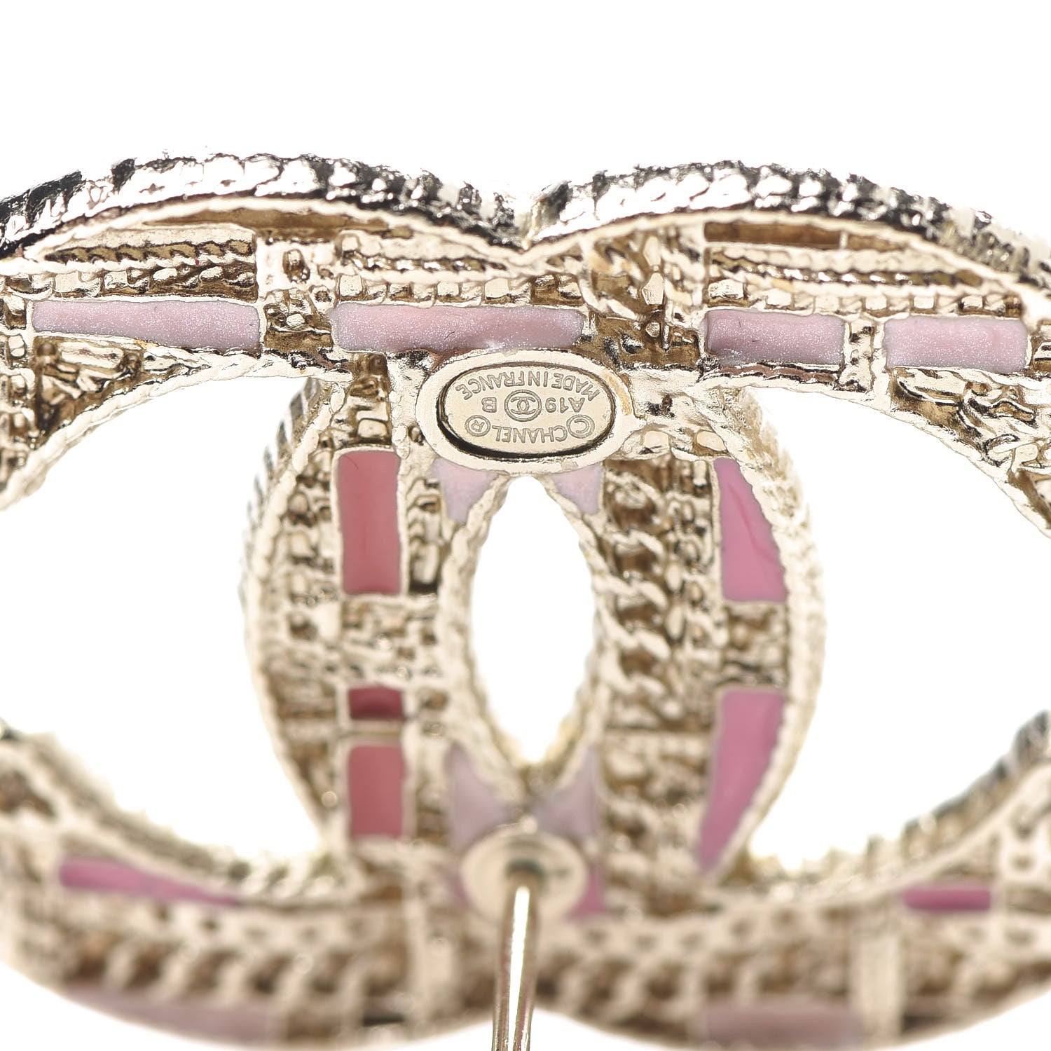 Chanel Tweed Effect CC Earrings Gold Pink 4 of 5