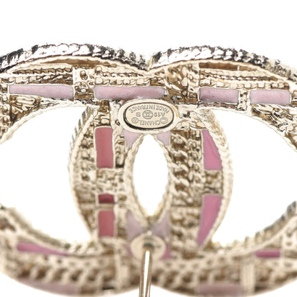 Chanel Tweed Effect CC Earrings Gold Pink 4 of 5