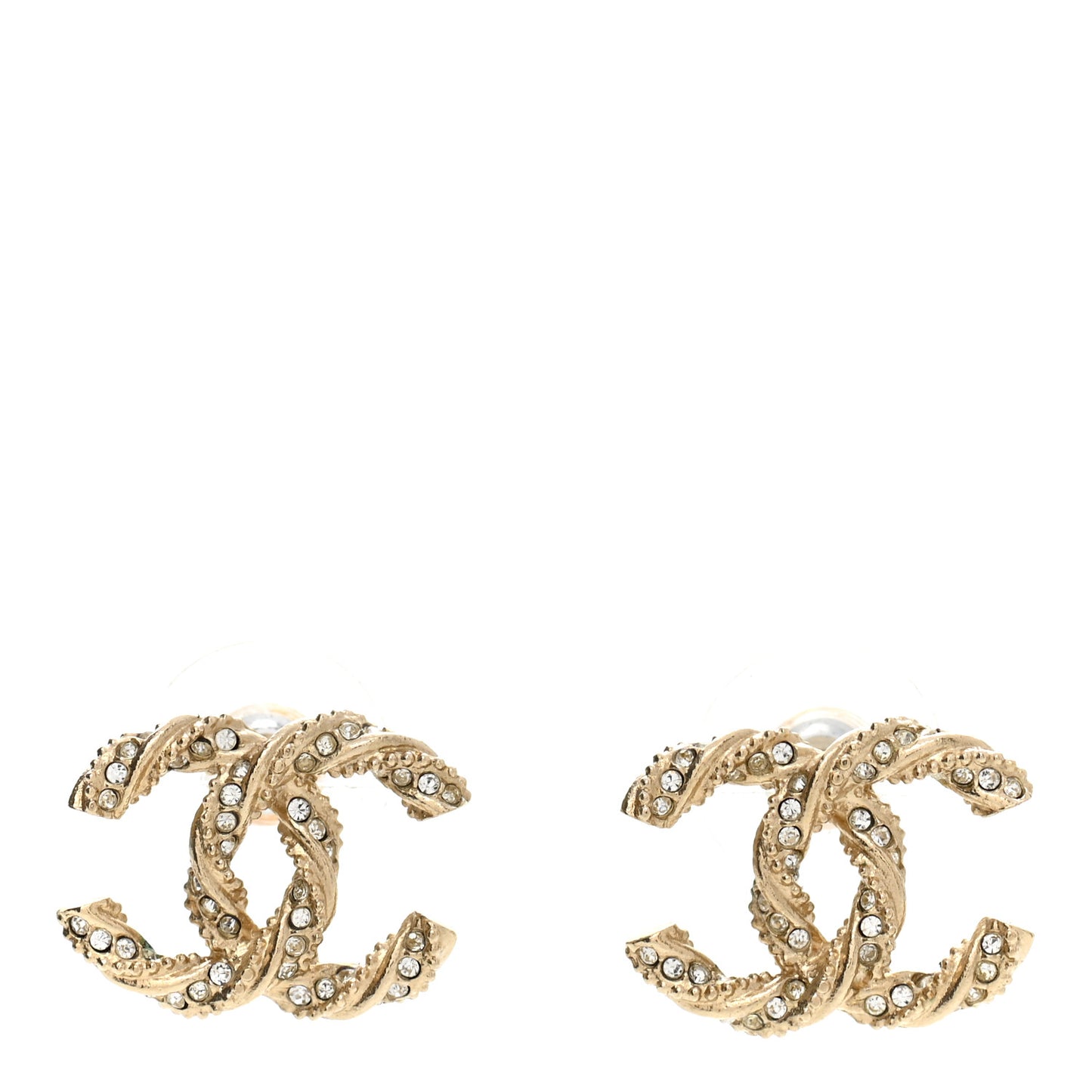 Crystal Twisted CC Earrings Gold