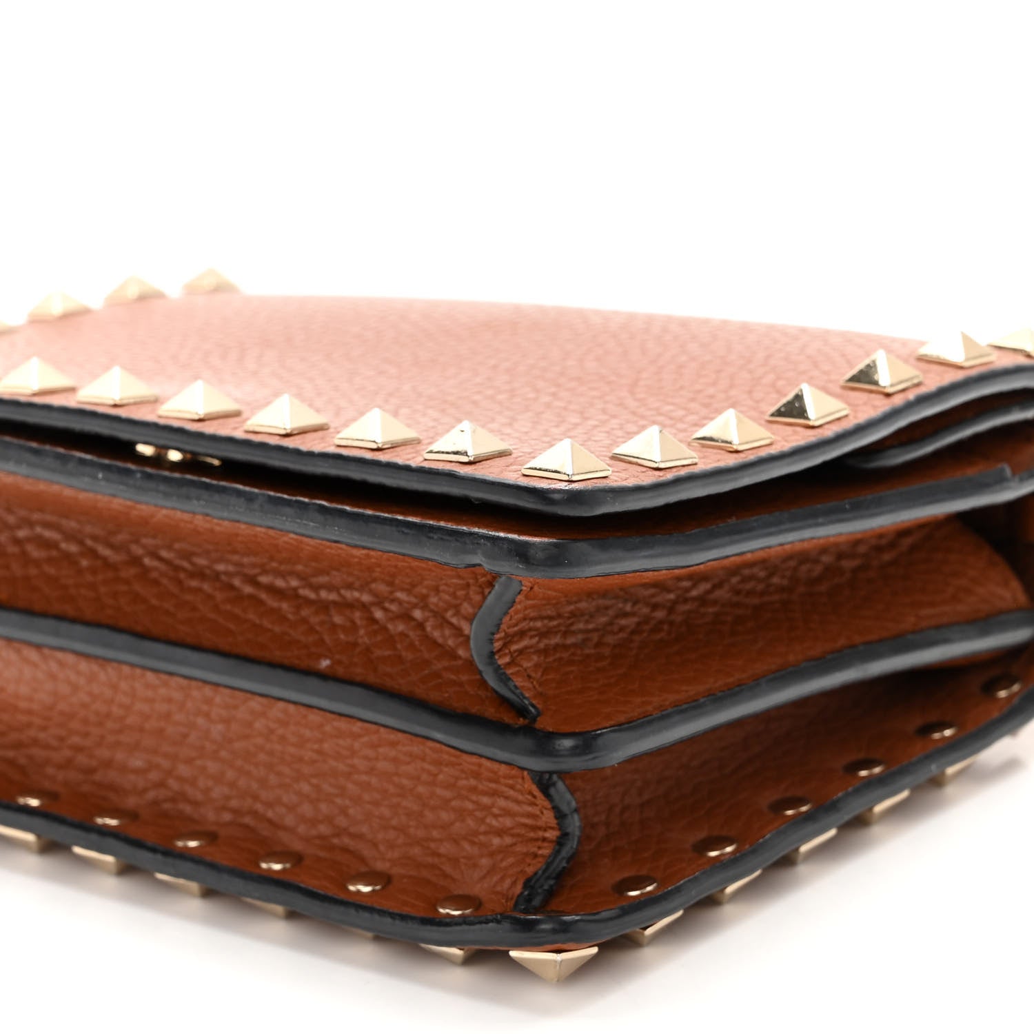 Valentino Garavani Pebbled Calfskin Rockstud Wallet On Chain Saddle Brown 9 of 9