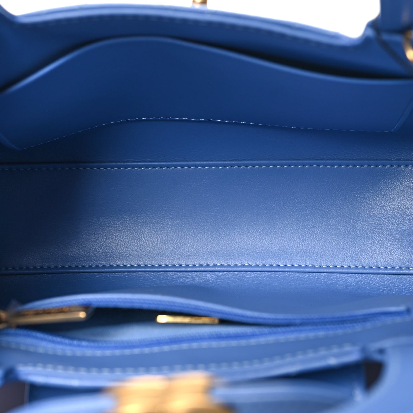 Shiny Aged Calfskin Quilted Nano Kelly Shopper Blue