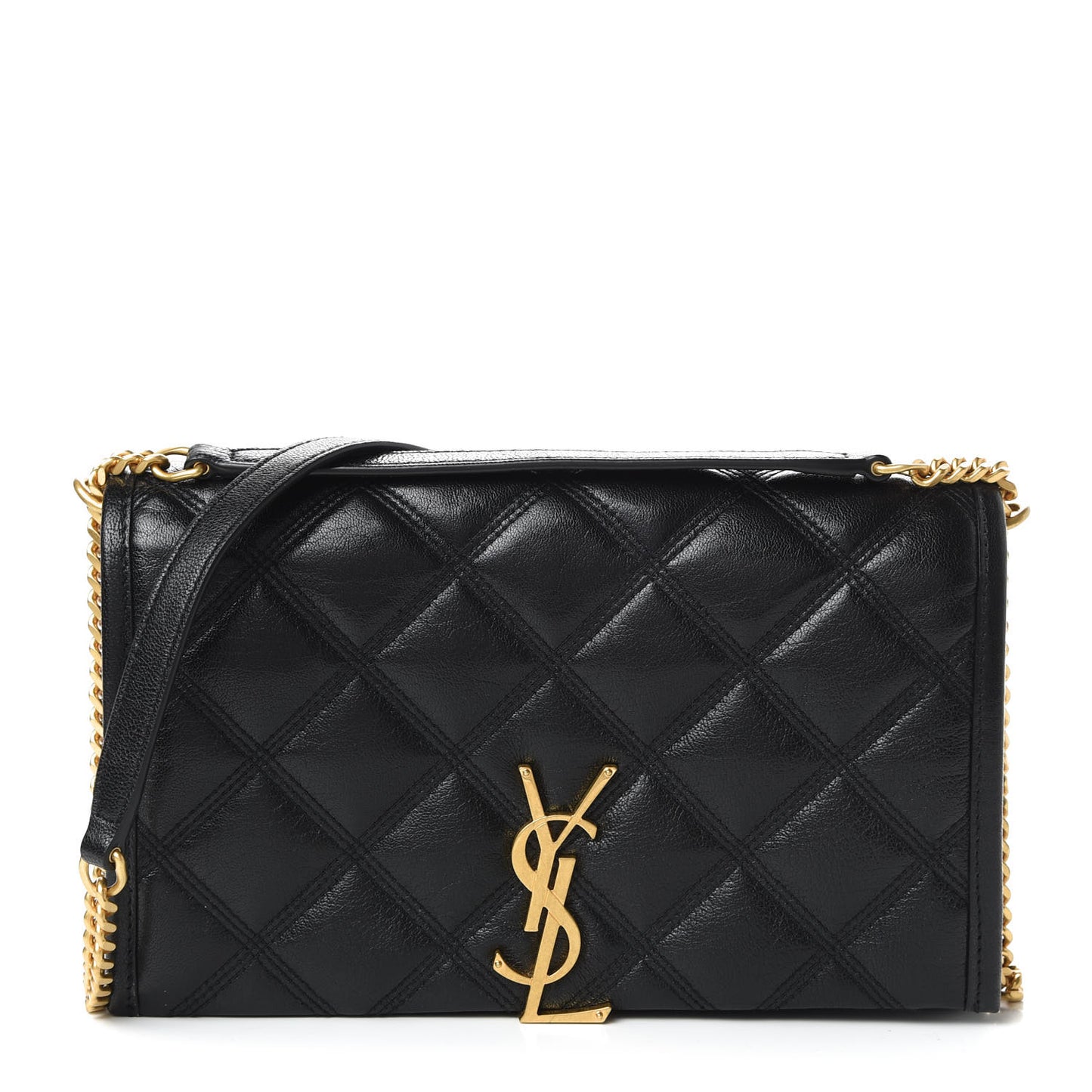 Lambskin Diamond Quilted Becky Chain Wallet Black