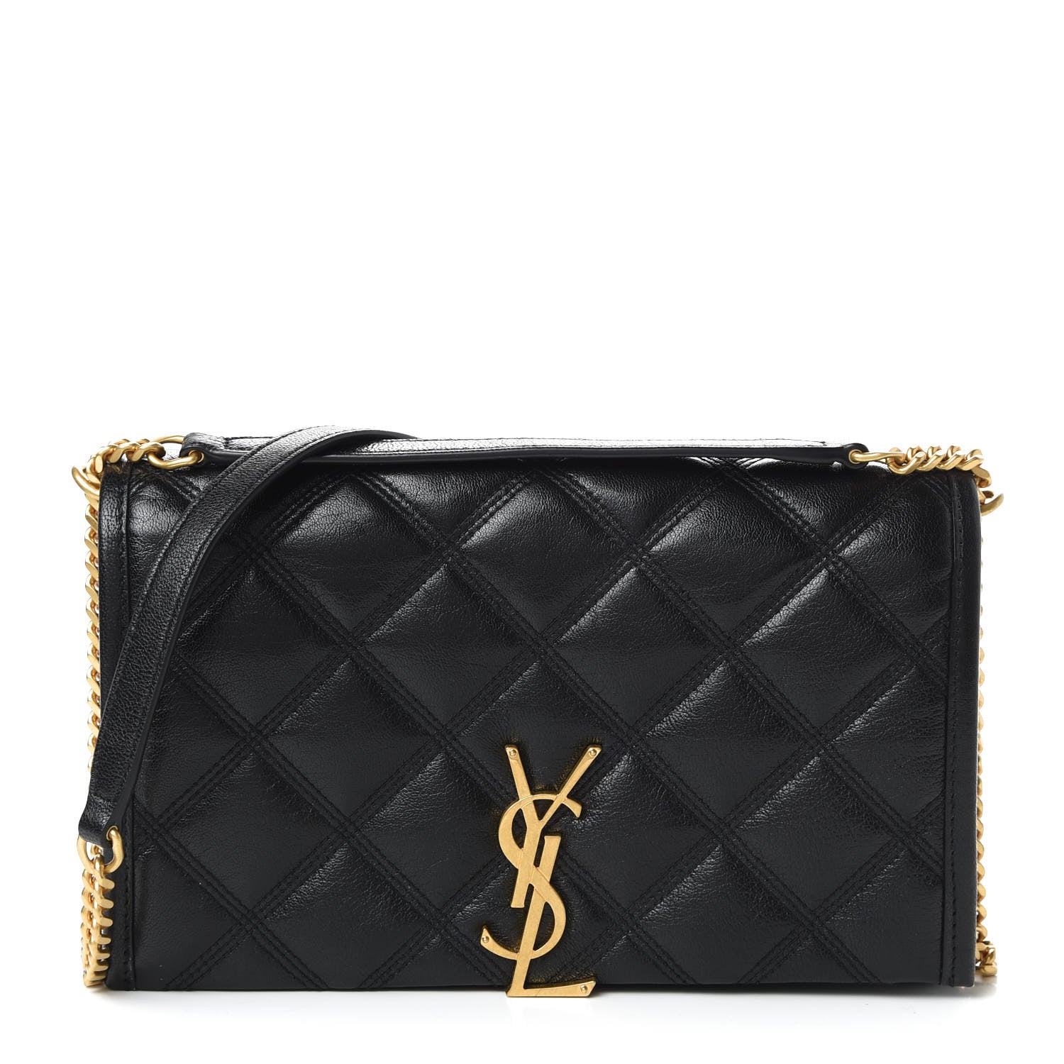 Saint Laurent Lambskin Diamond Quilted Becky Chain Wallet Black 1 of 10